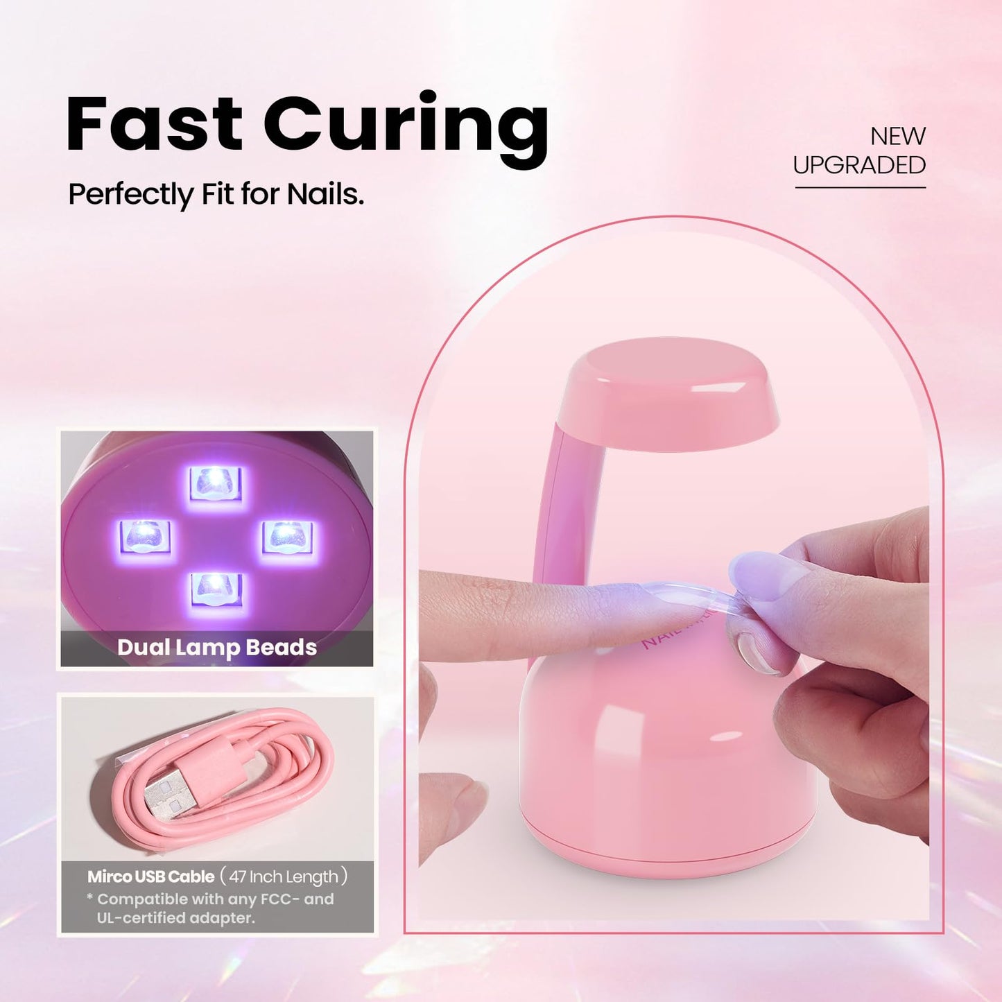 Beetles Mini UV Light for Gel Nails Tips – Small Flash Cure Lamp with Smart Sensor for Easy and Fast Nail Extensions, Cute and Portable UV LED Nail Lamp DIY Manicure Tools, Pink