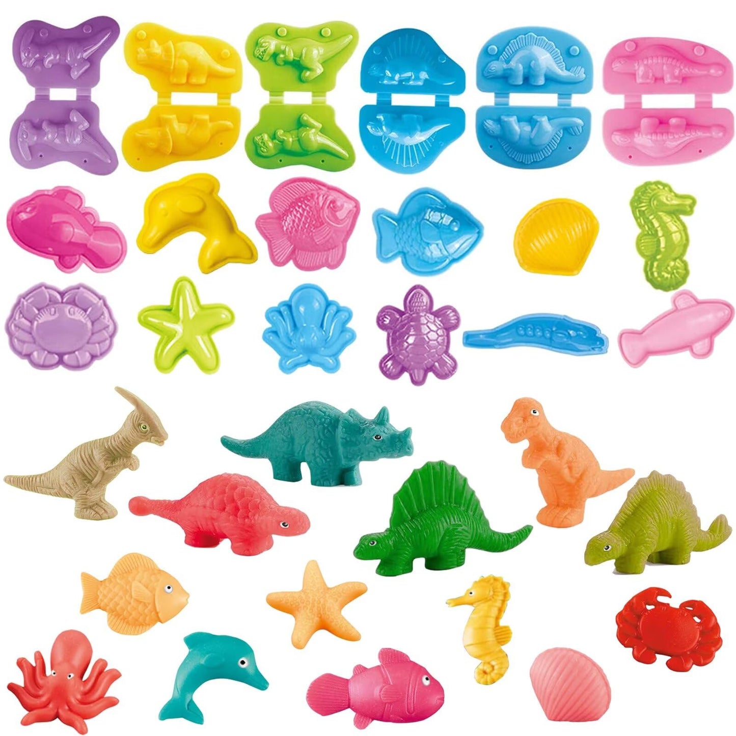 Yiklucg Unleash Creativity with 18 Unique Dino and 0cean Molds Dough Toys Dough Accessories Set Whit 10 .Ideal as a Gift for Kids Aged 3-4-8 Years