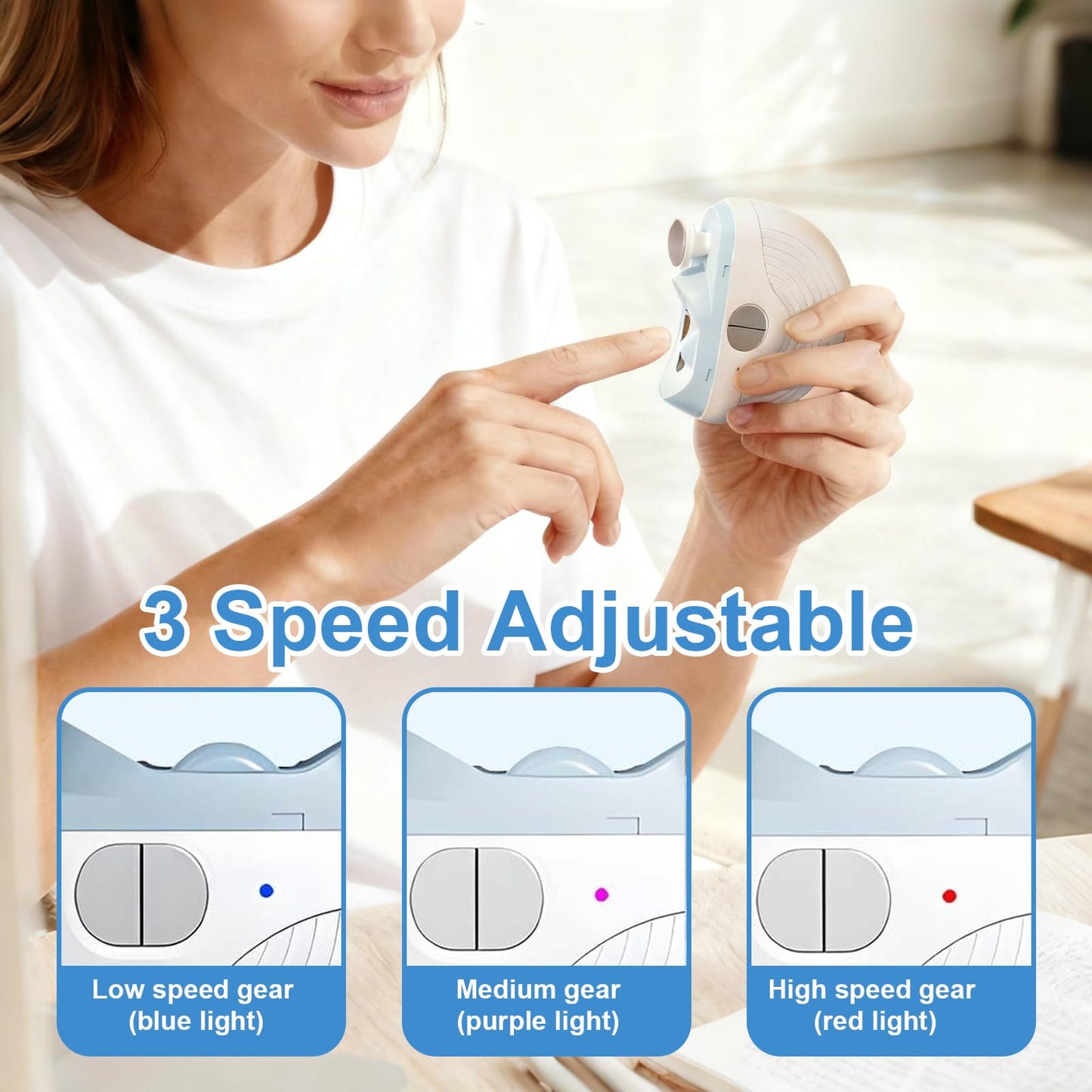 Electric Nail Clipper for Seniors & Toddler Nail Clipper 3 in 1,2026 Electric Nail Trimmer with LED Light&Polishing,Adjustable 3 Speeds Automatic Nail Cutter for Thick Toenails,Adults,Baby Blue