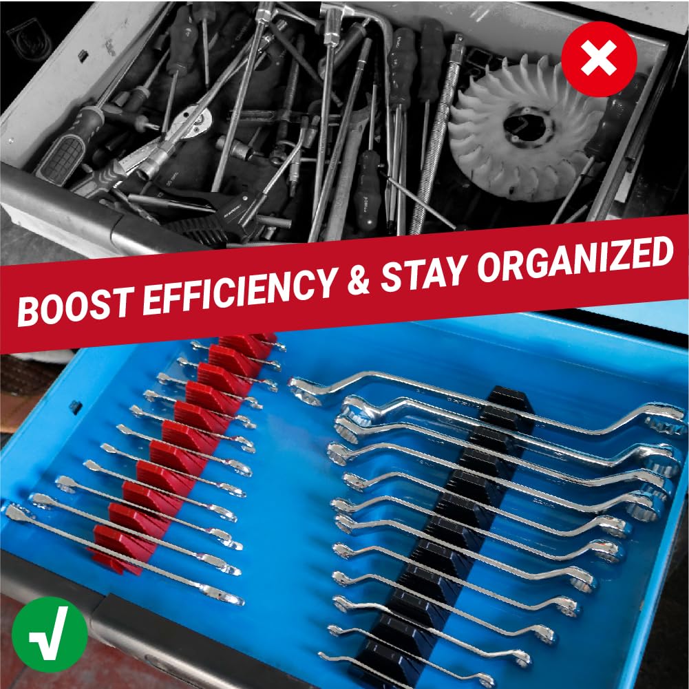 CENFORGE 48PC Modular Wrench Organizer Magnetic, Wrench Organizer for Tool Box Drawer - Wrench Holders with Metric & SAE Labels, Gift for Mechanics (48, Black)