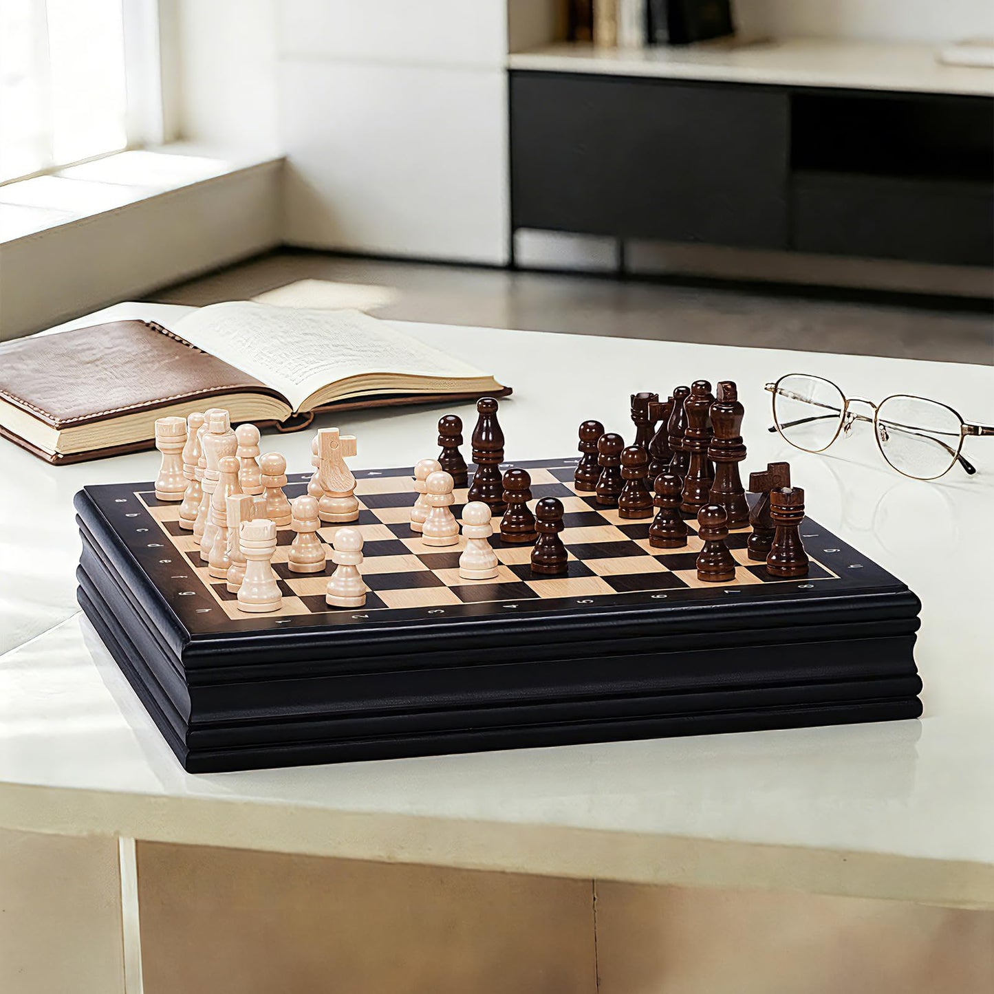 Peradix Magnetic Chess Set 12 Inch Classic 2 in 1 with Chess Pieces, Wood Board Box with Storage, 2 Extra Queens, Wooden Chess Board Games for Kids and Adults, Family Educational Gift Sets