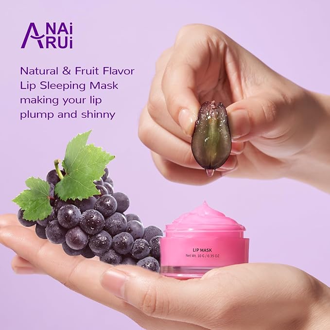 ANAI RUI Lip Therapy Set - Scrub & Mask, Overnight Hydrating Moisturizer With Exfoliator and Sleeping Mask for Plumping - Gift Kit for Dry, Chapped, Dark Lips, Grape