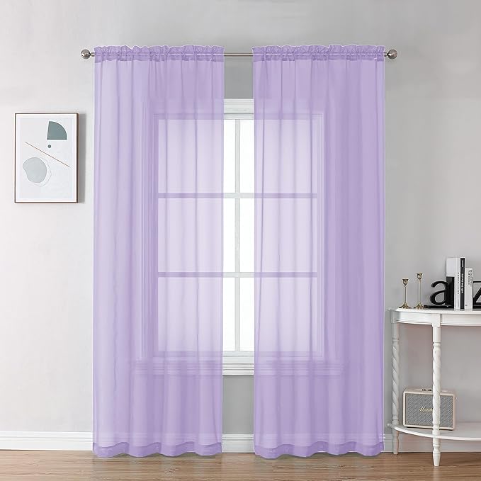 Chyhomenyc Lilac Sheer Curtains 78 Inches Long 2 Panels Set for Living Room, Light Filtering Voile Lightweight Bedroom Curtains, Rod Pocket Solid Window Treatment Drapes, Each 42W x 78L