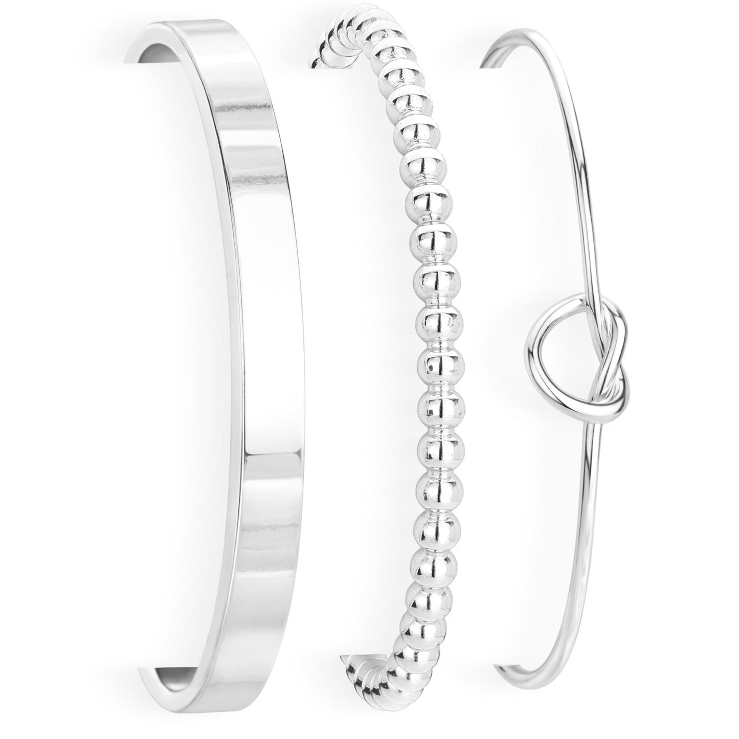 Poxtex Silver Cuff Bracelets Set for Women, Silver Bangle Link Chain Bracelets, Trendy Stackable Waterproof Jewelry Gifts Adjustable
