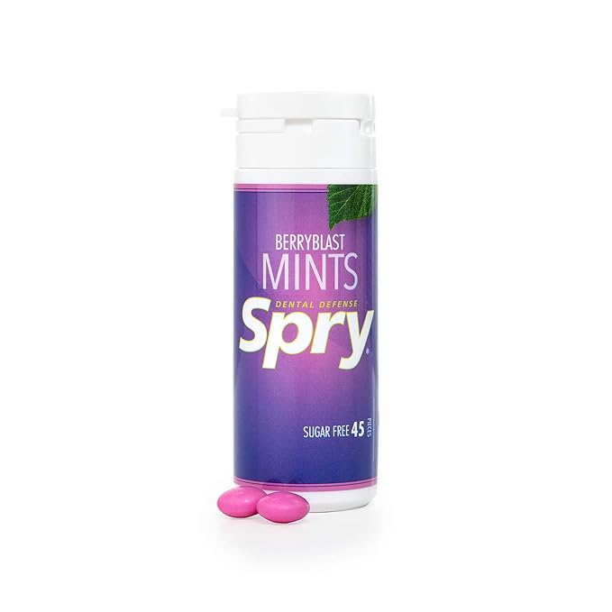Spry Xylitol Berry Blast Mints Sugar Free Candy - Promote Oral Health, Increase Saliva Production, Stop Bad Breath, Non-GMO, Gluten-Free, 45 Count (Pack of 6)