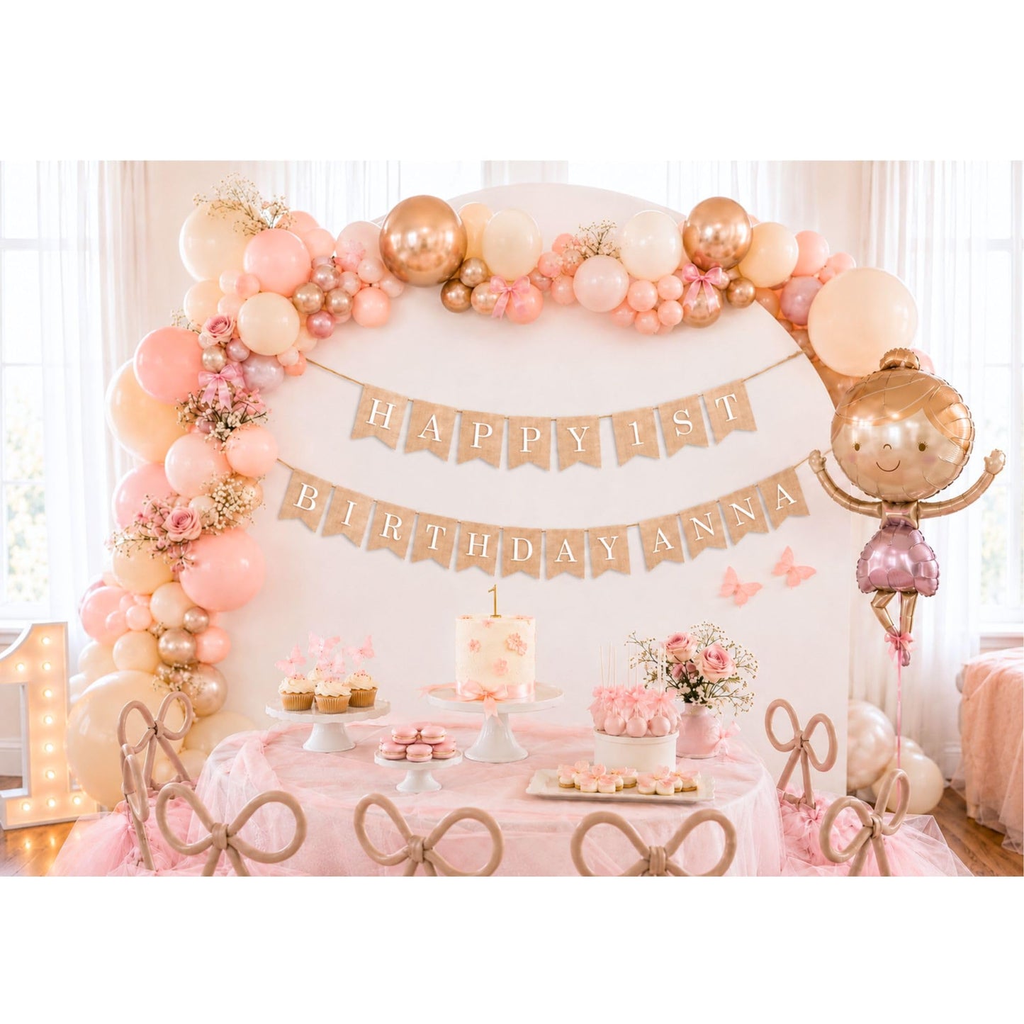 Pre-Printed Banner Kit – 97 BURLAP Flags with WHITE Letters, Numbers & Symbols, Reusable DIY Custom Banner, Make Your Own Personalized Banner for Aesthetic Party Decor, Natural Linen-Look Burlap, Includes Twine & Needles