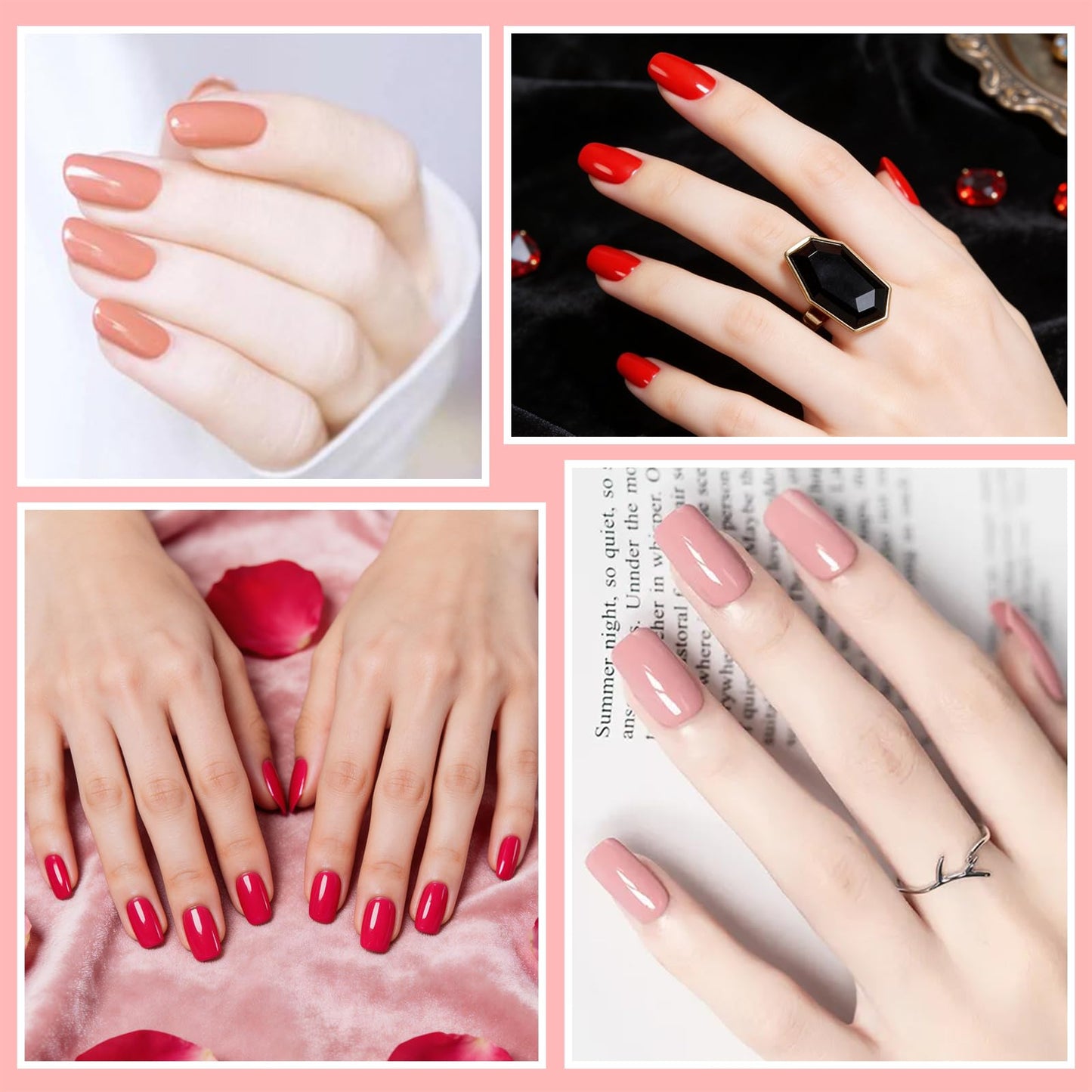 SILPECWEE 20 Sheets Nail Wraps for Women Red Pink Style Nail Polish Strips Solid Color Nail Polish Stickers Gel Nail Strips Self Adhesive Fingernail Stickers Nail Art with 1pc Nail File