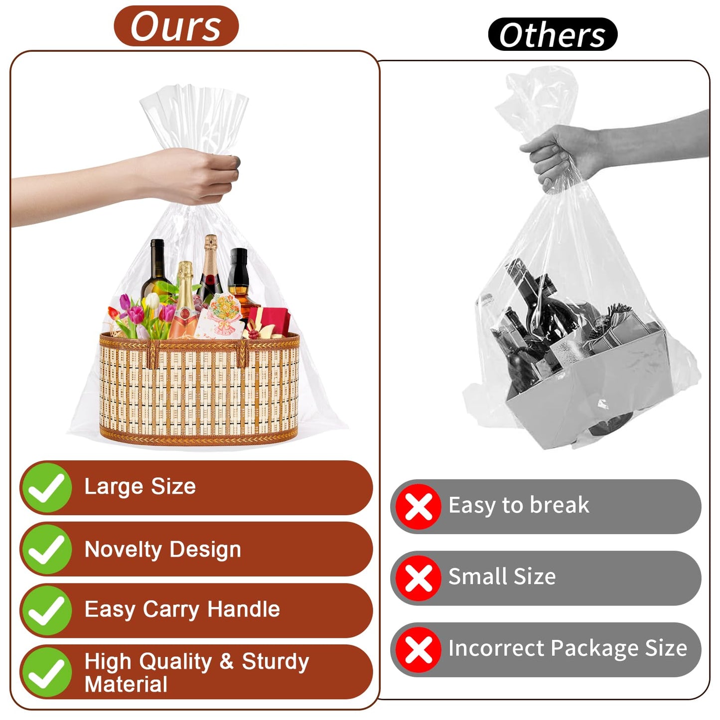 Dreamtop 3 Set Baskets for Gifts Empty, Woven Bamboo Gift Basket Empty Large with Handles, Sturdy Gift Basket Kit Empty to Fill for Christmas Birthday Baby Shower Wedding Gift