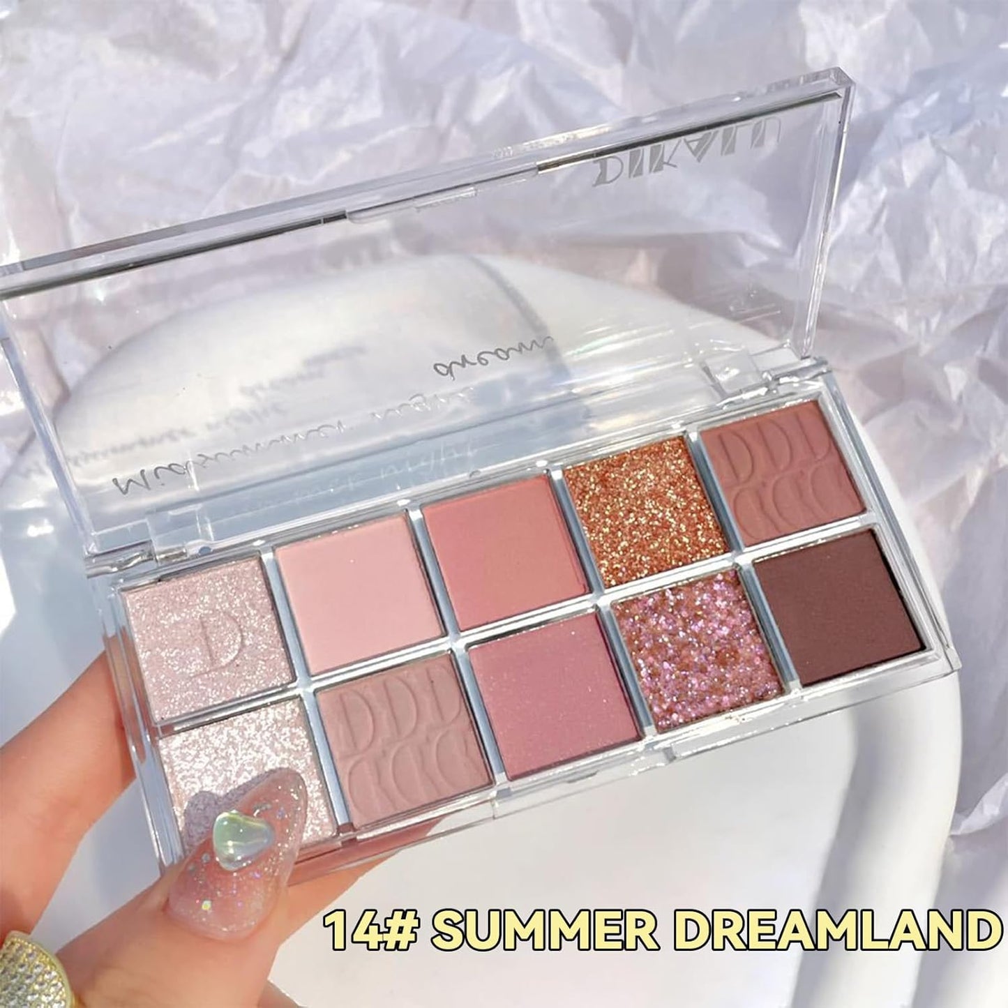 Erinde 10 Color Eyeshadow Palette Makeup - Matte Shimmer Glitter Eye Shadow, Ultra-Blendable, High Pigmented, Naturing-Looking, Neutral Nude Eyeshadow Palette with Professional Brush, Summer Dreamland