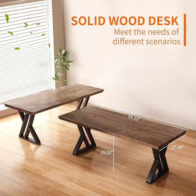 Solid Wood and Metal Modern Industrial 55 inch Wide Home Office Desk, Writing Table, Workstation, Perfect Table for Your workspace Study Table Furniture in Rustic Natural Aged Brown