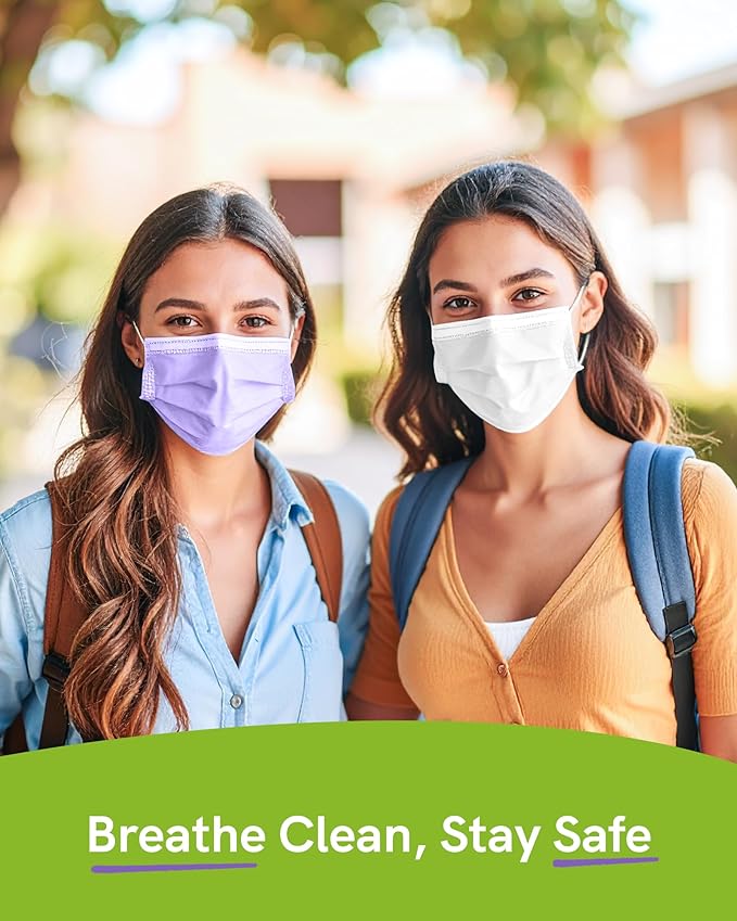 FriCARE Disposable Face Masks, 3-Ply ASTM Level 3 Medical Grade, FSA/HSA Eligible, Breathable & Comfortable for Allergy/Sun Protection, 50 Pack Purple