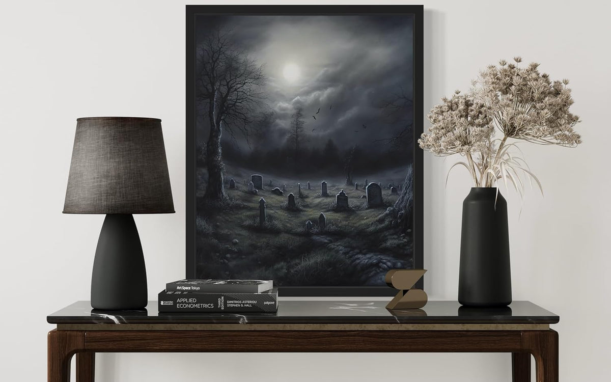 Gothic Graveyard Poster Art Print, Halloween Scary Vintage Wall Art Academia Spooky Painting Decoration for Horror Prints, Posters Bedroom Decor 89 (Gothic Graveyard, 11 x 14 inches, Unframed)