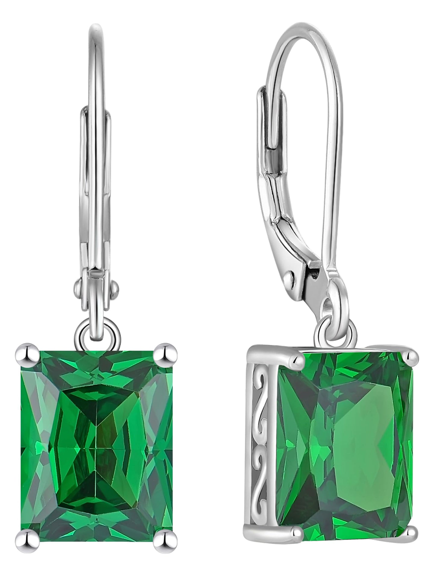 YL Solitaire Dangle Drop Earrings 925 Sterling Silver Leverback Earrings 8X10MM Square Created Emerald Jewelry
