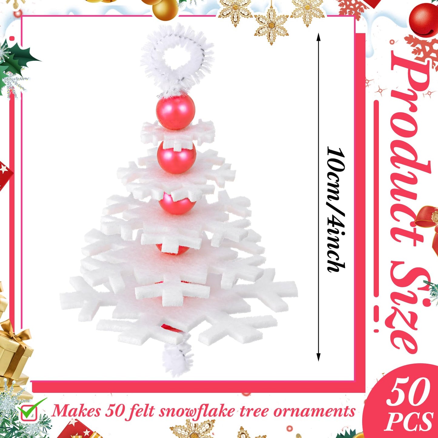 Buryeah 50 Sets White Snowflake Layered Christmas Ornament Craft Kit Makes Small Felt Snowflakes Christmas Tree Felt Crafts for Xmas Decoration Stocking Stuffer Holiday Fun Home Activities