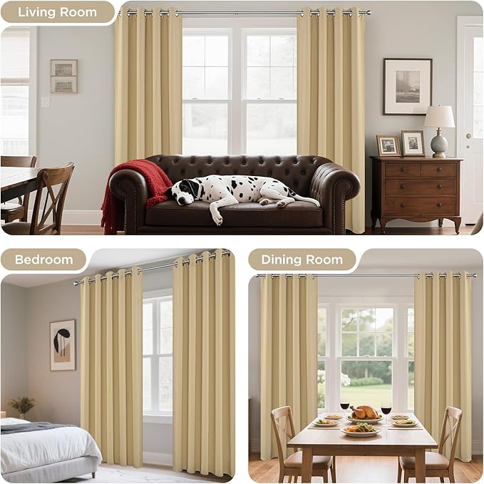 Joydeco Blackout Curtains 63 Inch Length 2 Panels Set, Thermal Insulated Long Curtains & Drapes 2 Burg, Room Darkening Grommet Drapes for Bedroom Living Room Windows (W42 x L63 Inch, Beige)