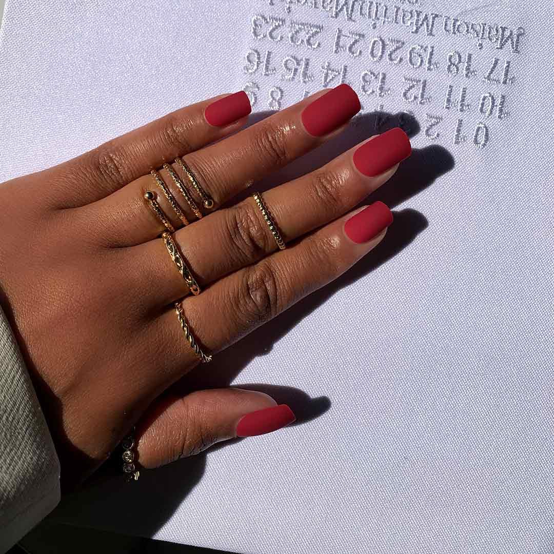 VINTAGE RED Press-On Nails by Lavaa Beauty | Medium Square | Red Matte Square Nails