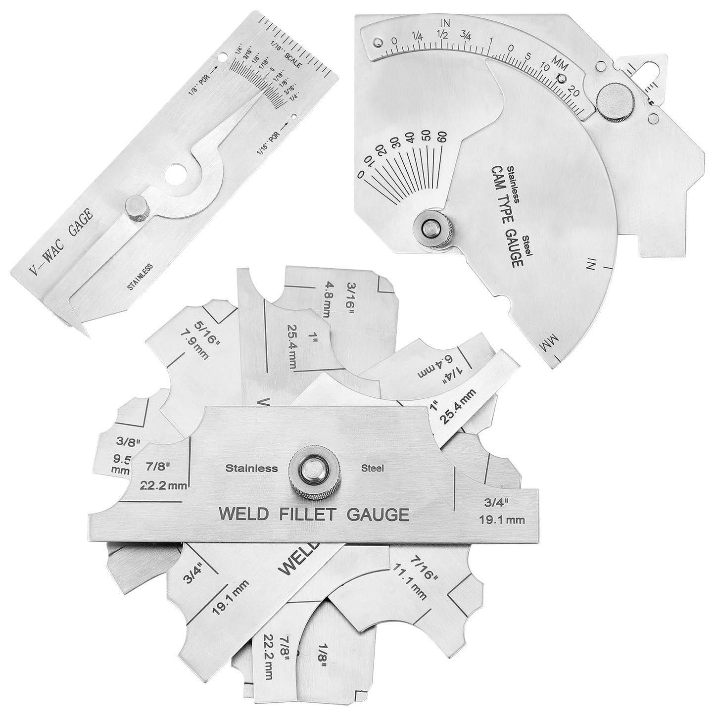Hicarer 3 Piece Welding Measuring Tools Set, Includes 7Pcs Fillet Weld Gauge Gage Set, Single Weld Ruler and Stainless Steel Bridge Cam Measuring Gauge,Welding Inspection Kit
