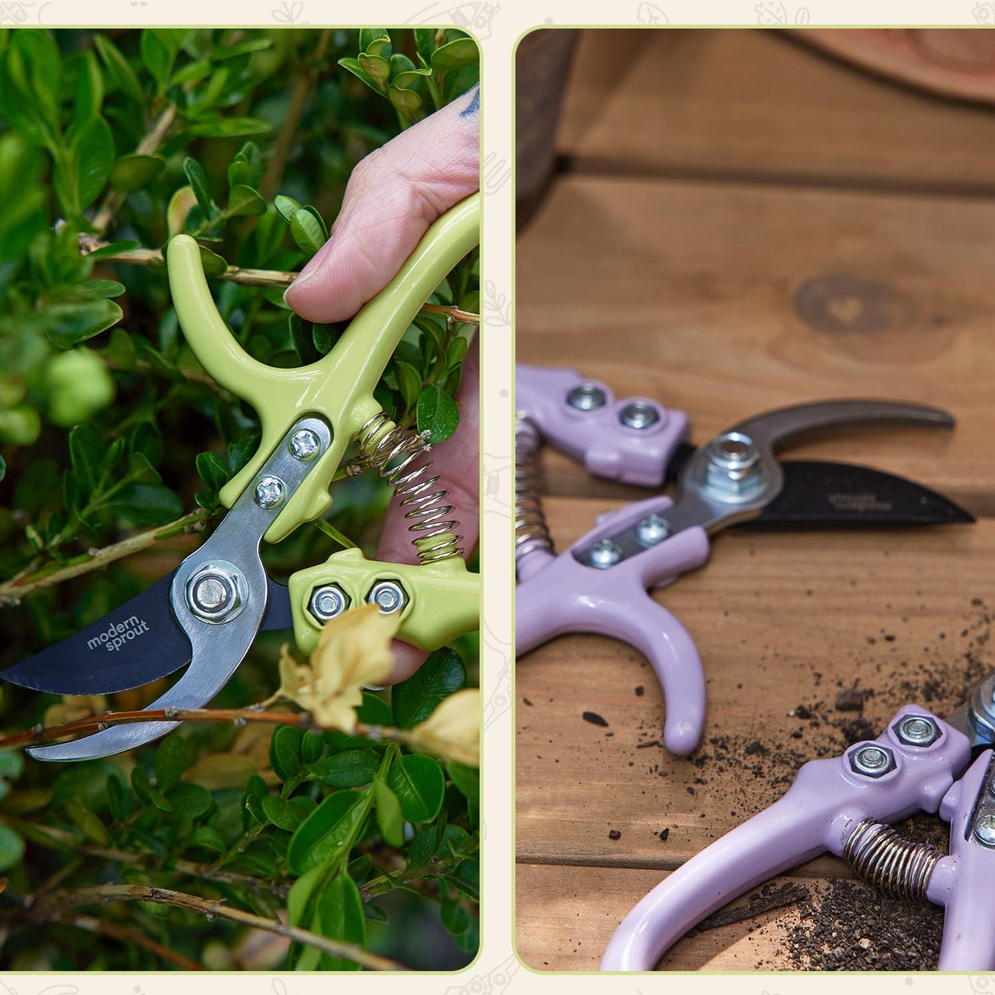 Modern Sprout Hand Pruners - Lightweight Pruning Shears W/Easy Lock- Gardening Scissors - Bypass Sharp Carbon Steel Blade - Rust Resistant - Garden Tools - Reusable Holster - Chartreuse