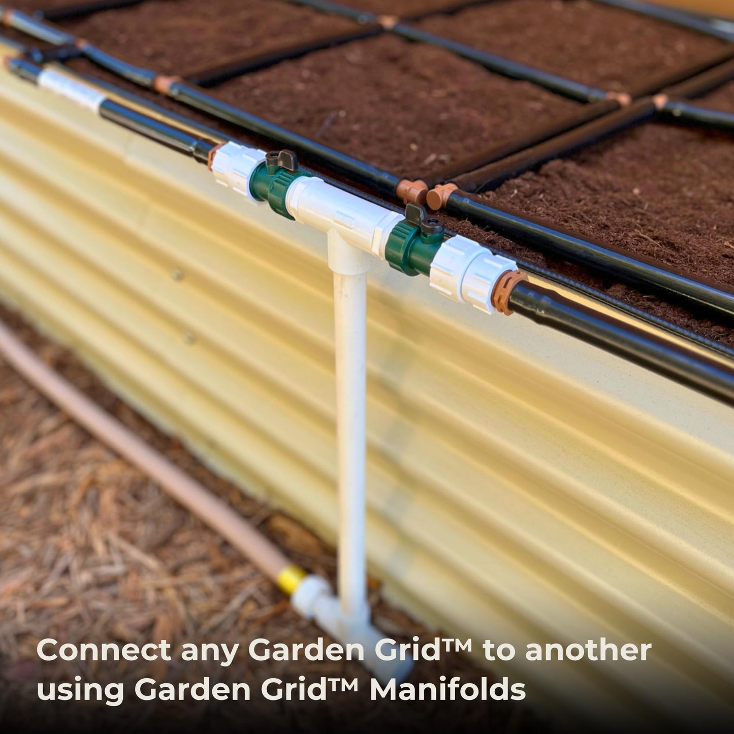 Garden Grid Manifold - 8" Tall, Double Style | Link All of Your Garden Grids So They Water Together | Ideal for Side-By-Side Garden Grid Connections