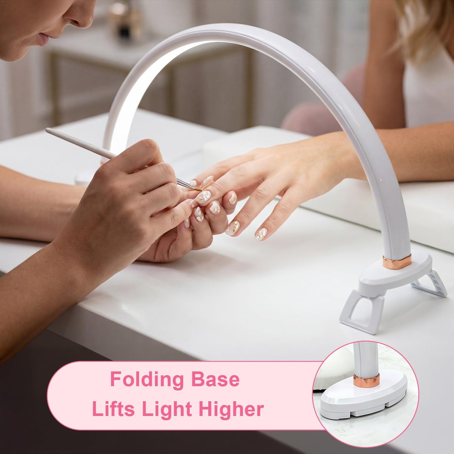obcd Half Moon Light for Nail Desk 16 inch Nail Desk Light Half Moon Lamp Portable Arch Lamp Dimmable with Foldable Bracket for Desk Salon Table Use, 3 Color Temperature