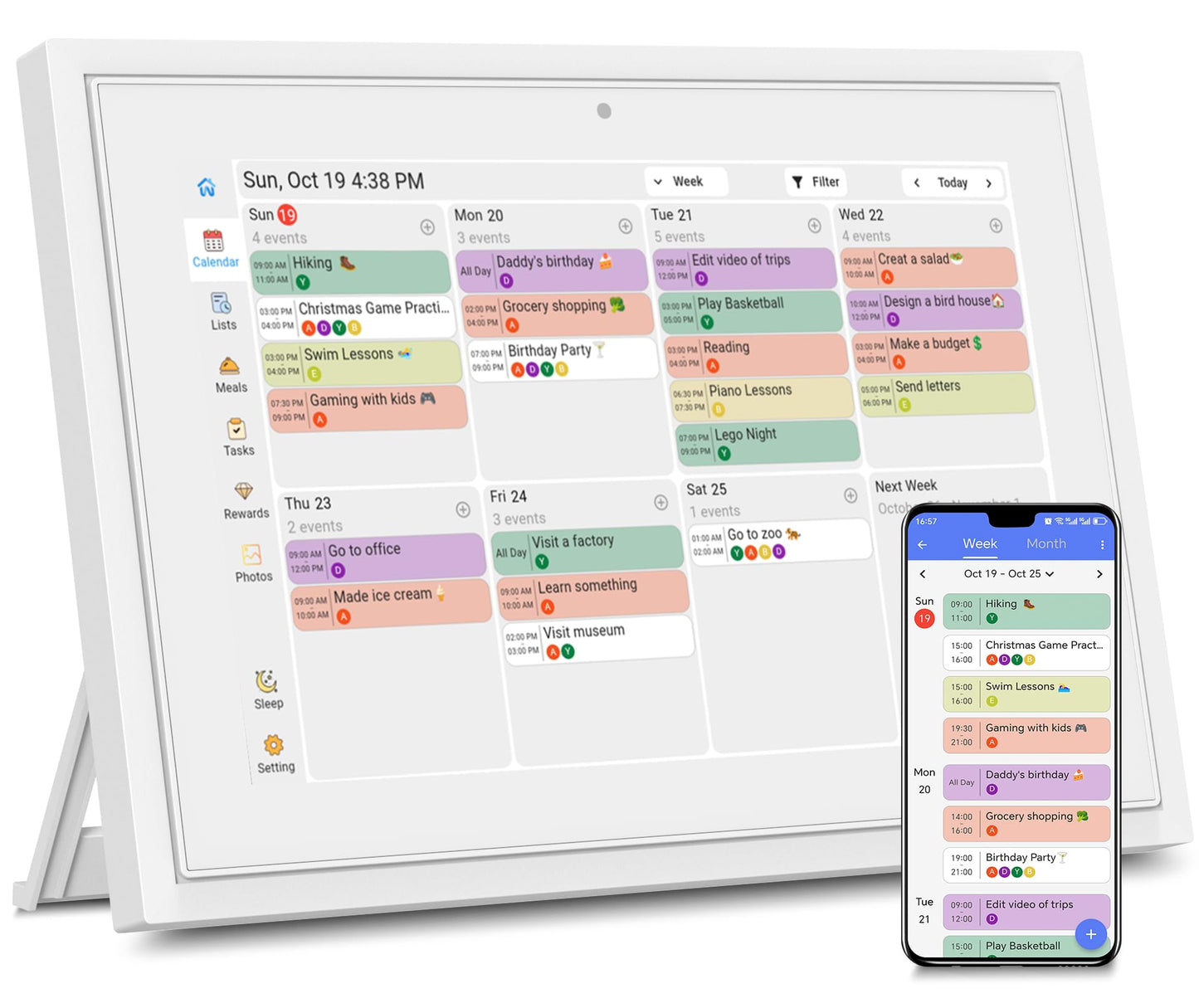 Digital Calendar with Touch Screen - 10.1 Inch Wall-mounted Smart Electronic Planner with Third-Party Calendar Sync, Chore Tracker, Meal Plan & Photo Display, Gifs for Mom