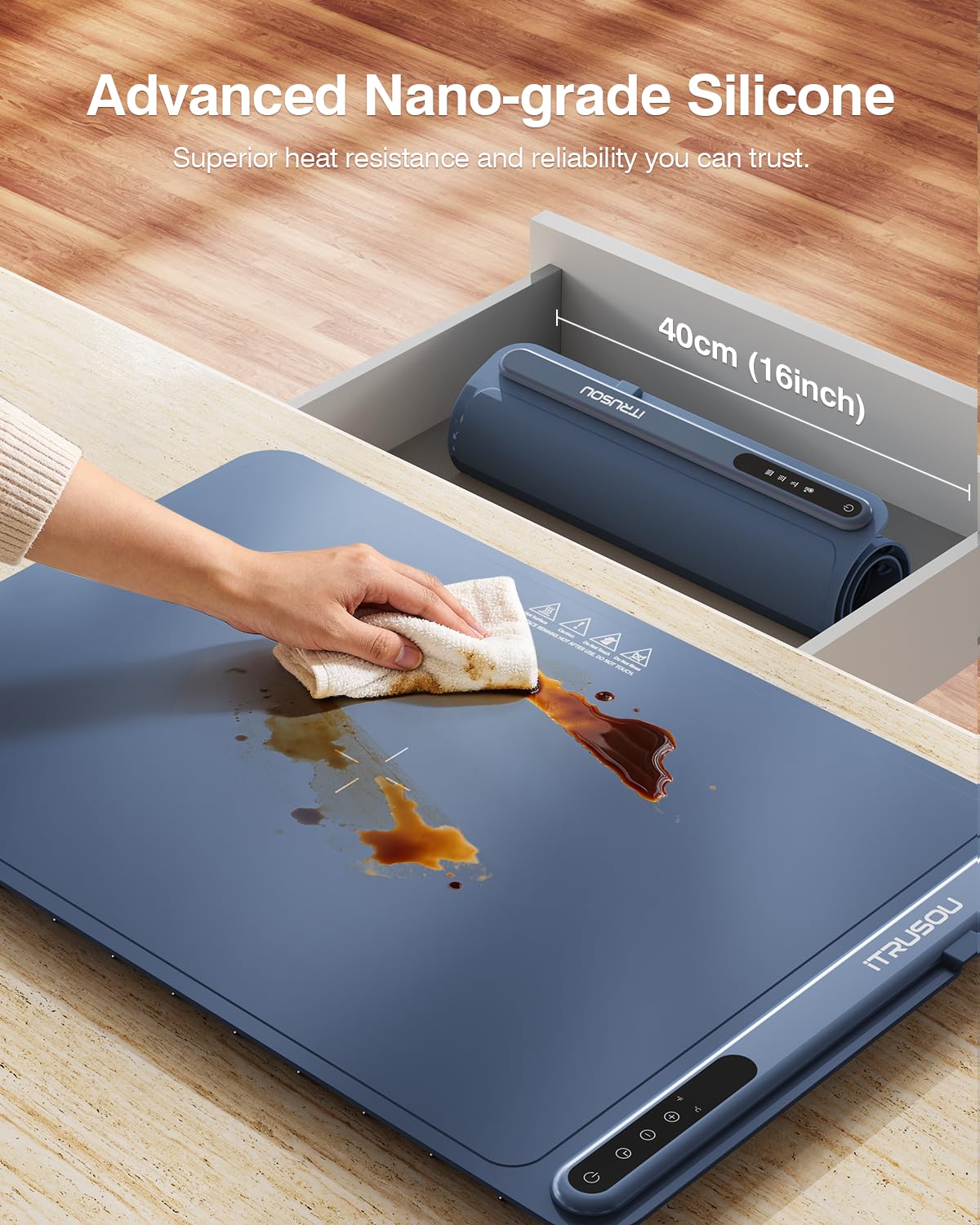 Warming Mat for Food (24"x16") - iTRUSOU 3-Year Classic Electric Warming Tray with 3-Level Temp Control, Rapid Heating 250W Energy-Saving - Rollable Large Food Warming Mat for Parties & Buffet