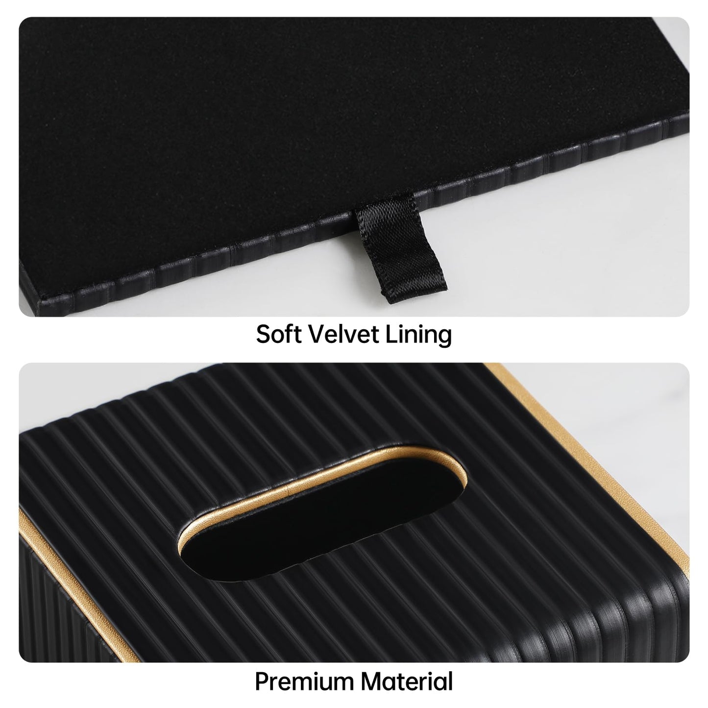 Square PU Leather Tissue Box Cover with Magnetic Closure, Decorative Tissue Holder & Storage Container for Bedroom, Living Room, Dining Room, Bathroom, Countertop, Desk & Office (Black)