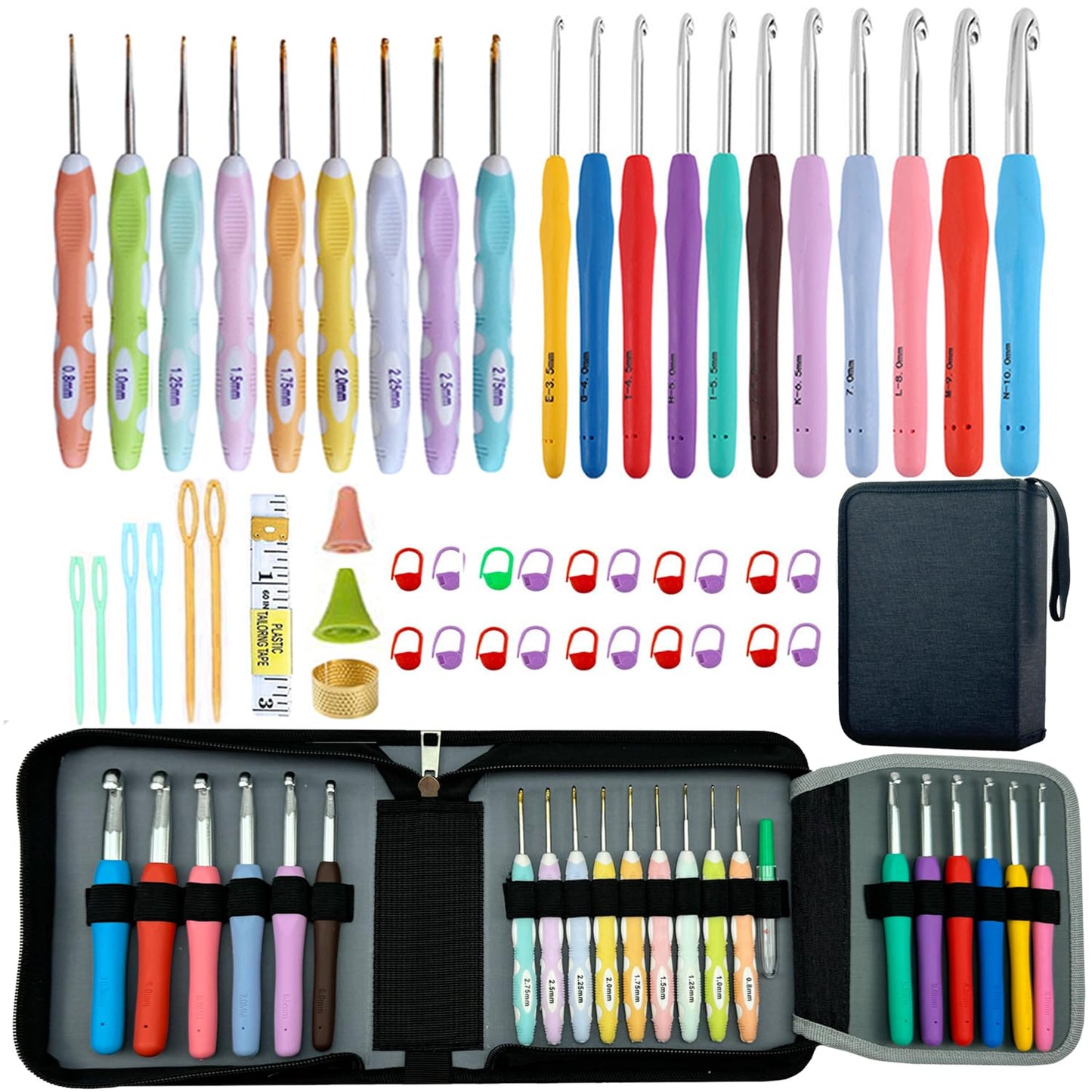 Mdoker 21 Sizes Crochet Hooks Set,Ergonomic Crochet Hook with Case for Arthritic Hands,Complete Crochet Set for Beginners & Crochet Lovers(0.8mm-10mm)
