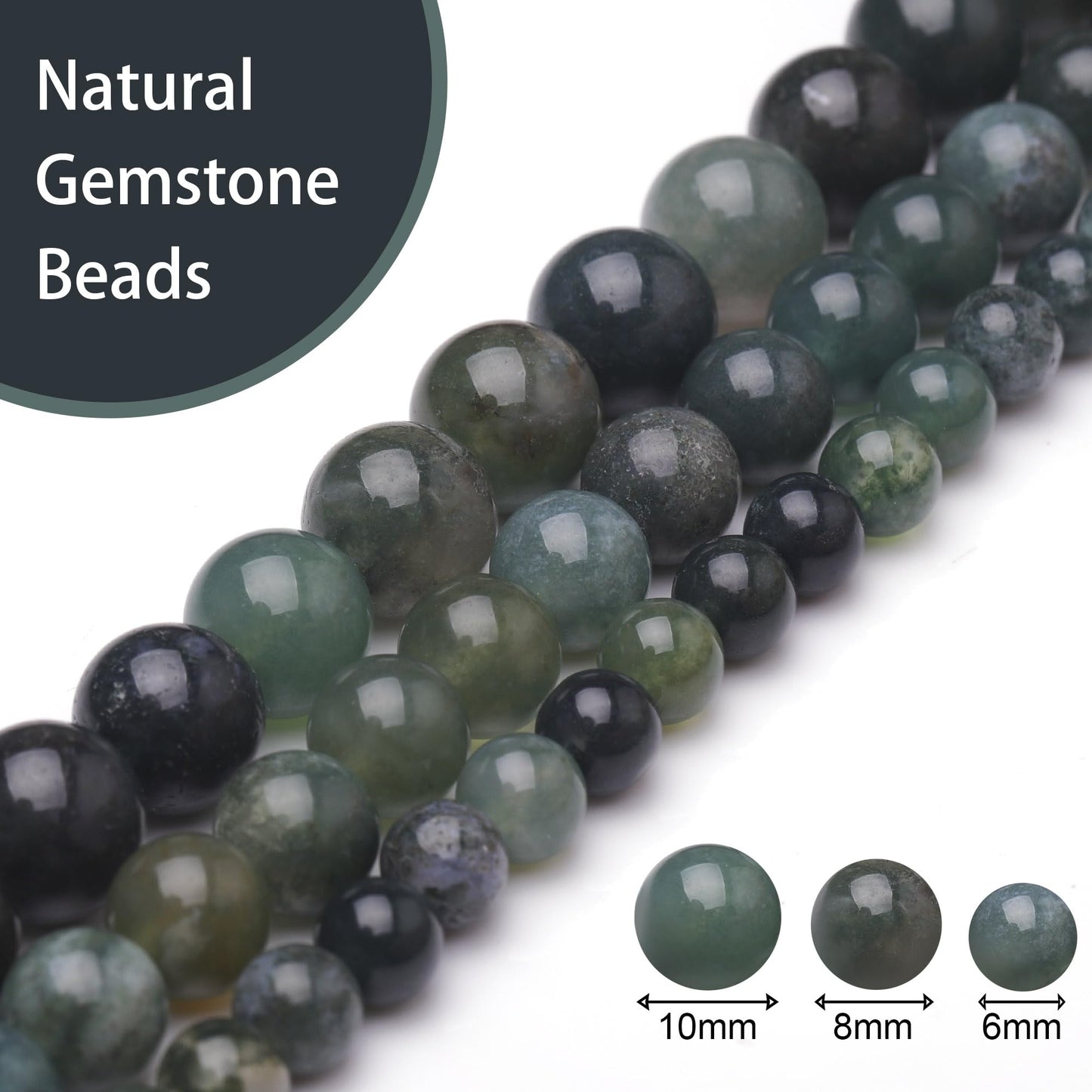 Chicager Natural Stone Beads for Jewelry Making,8mm Moss Agate Polished Smooth Round Gemstone Beads for Bracelet Necklace 15 Inch