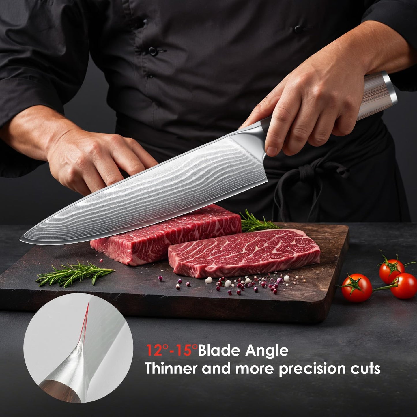 Chef Knife 8 Inch, Professional Damascus Japanese VG10 Damascus Steel Super Sharp Kitchen Knife, G10 Ergonomic Color Wooden Handle with Luxury Gift Box