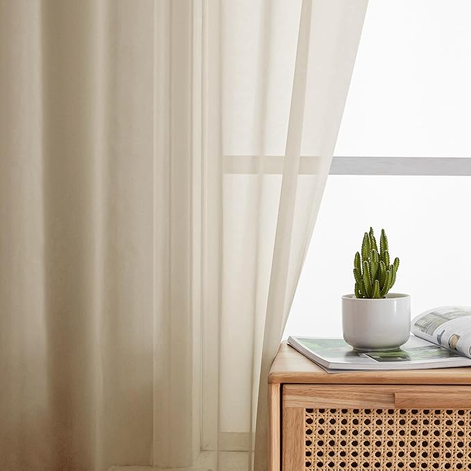 Simplebrand Taupe Sheer Curtains 90 Inches Long 2 Panels, Light Filtering Rod Pocket Solid Color Window Sheer Curtain Panels, Elegant Curtains & Drapes for Living Room, Bedroom, 42" W x 90" L