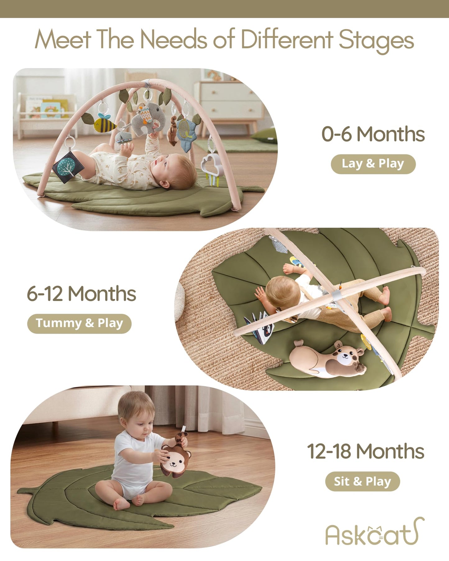 Infant Activity Center for Newborn to Develop Motor Cognition Leaves Leaf-Shaped Baby Play Gym & Activity Mat Extra Large Tummy Time Mat with 8 Detachable Toys