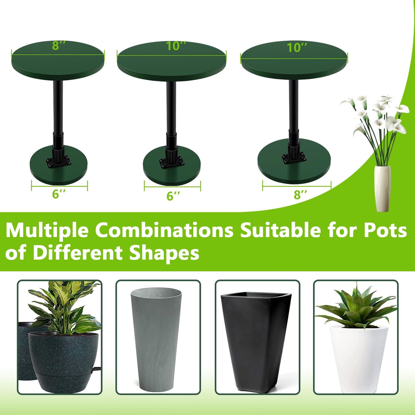 Axcoix Adjustable Height Plant Risers for Inside Pots, 12-21" Planter Inserts for Large Pots, Planter Lift Insert for Tall Square Round Taper Planters (6" 8" 10" Base or Top)