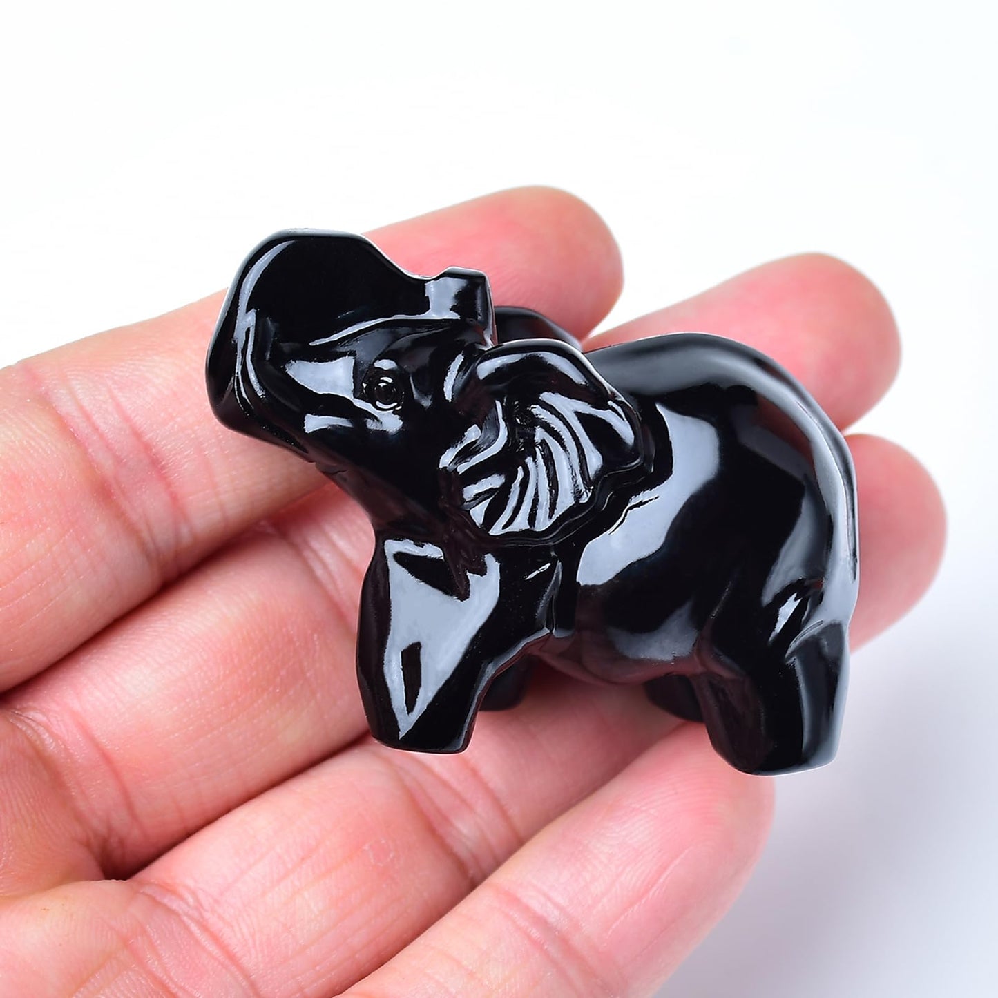 WUYOUSHI Obsidian Crystal Elephant Statue 2" Healing Crystal Handmade Figurine Lucky Guardian Pocket Statues Reiki Meditation Office Home Decoration Gift