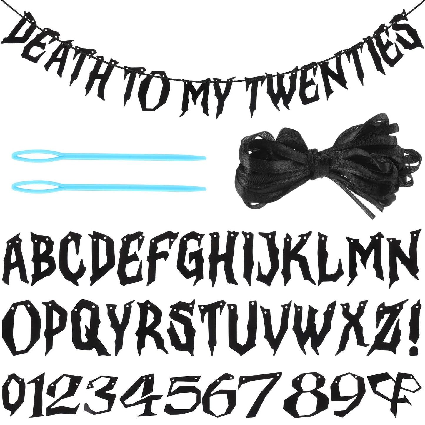 Kosiz 116 Pcs DIY Letter Custom Banner Customizable Banner Kit Including 111 Letters Numbers 3 Rope 2 Threading Device for Fall Thanksgiving Halloween Birthday Home School Classroom Decor(Black)