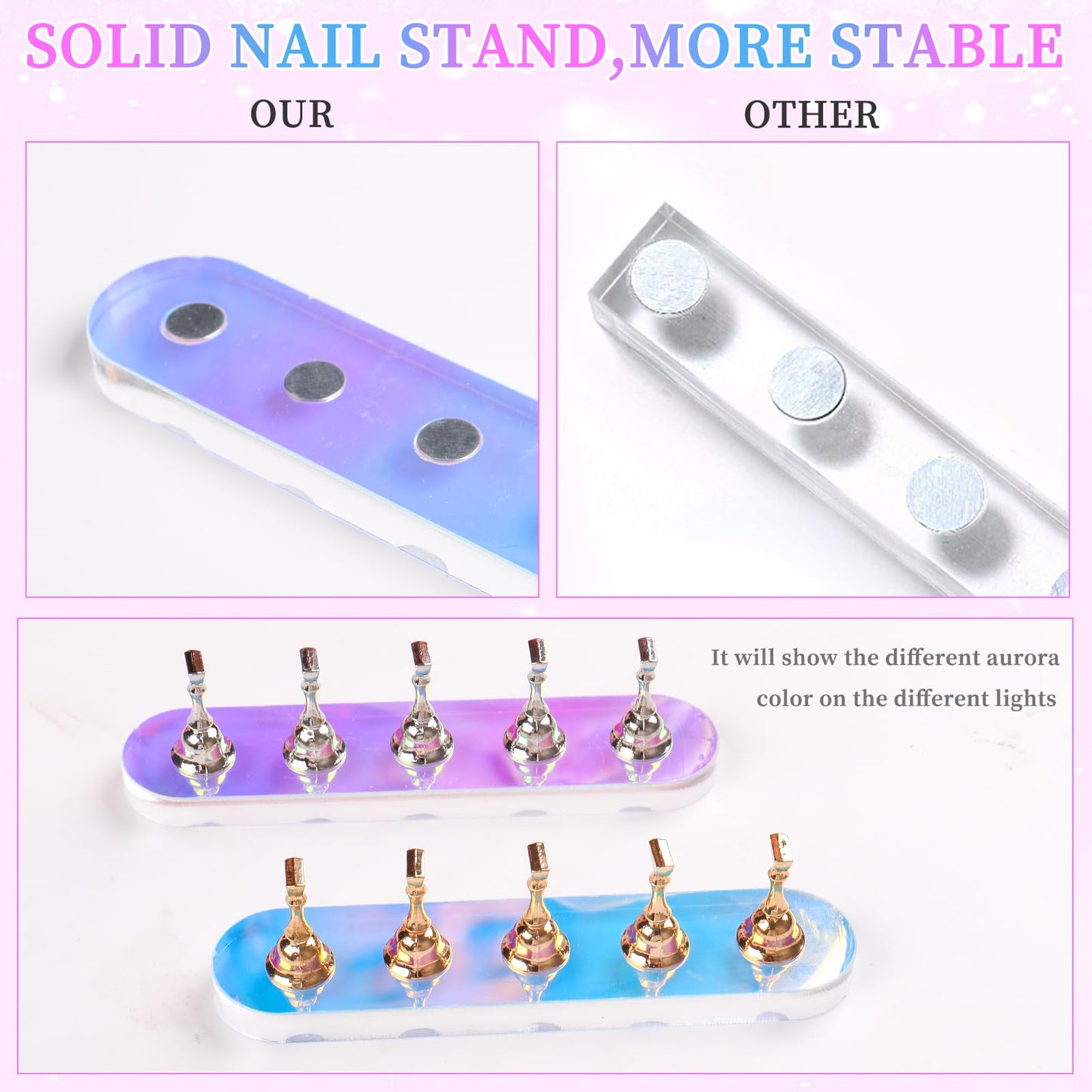 ANGNYA Nail Stand for Press on, 2 Set Aurora Nail Holder for Painting Nails Press on Nail Stands with 96 Pcs Reuseable Mounting Tapes for Nail Art Display Home & Salon Use