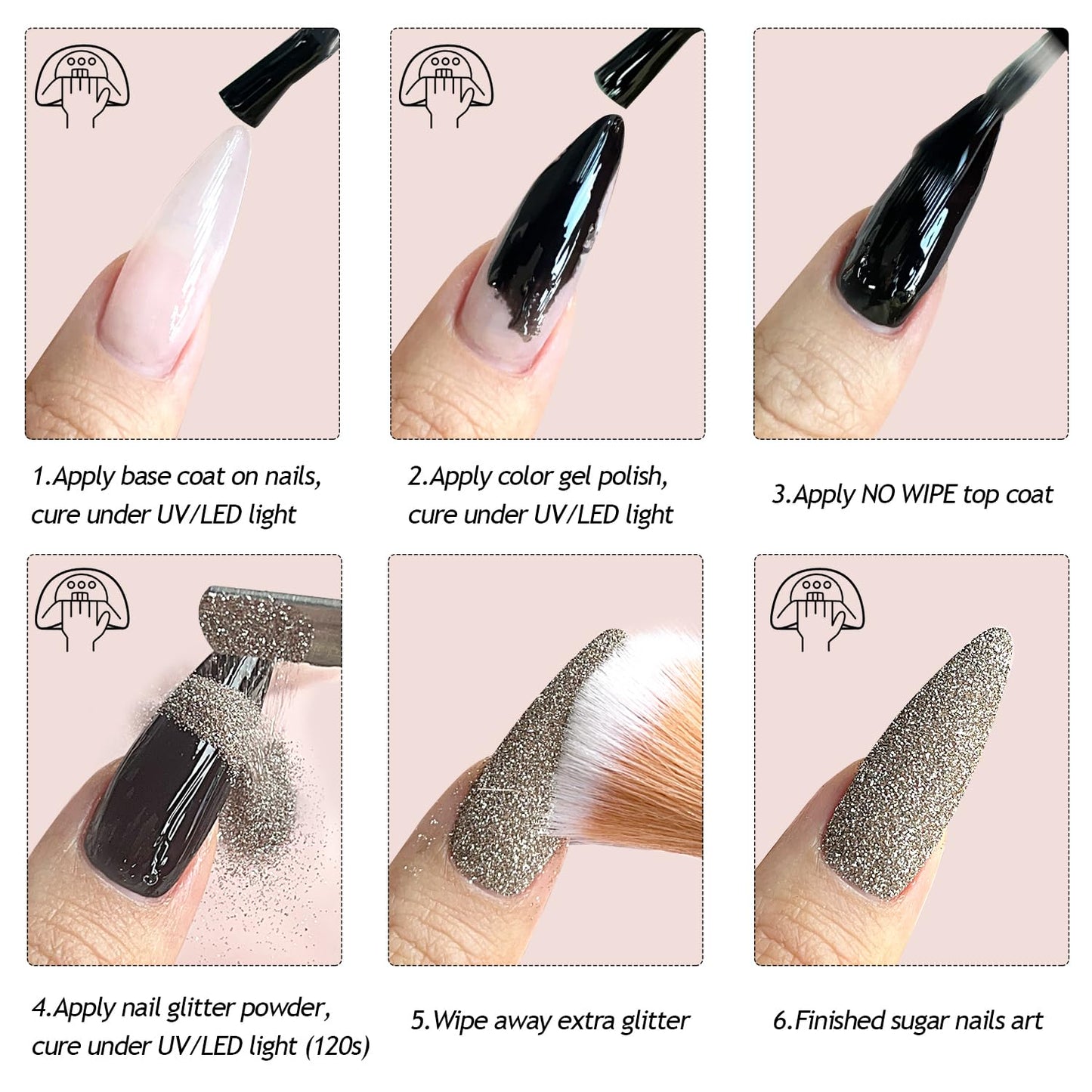 Furtherpretty Reflective Glitter Powder for Nails, 2PCS Black & White Flash Reflective Nail Sugar Set, Sparkle Diamond Glitter Powder Dust for Party Nail Art, DIY Manicure Salon Accessories (#3 Flash)