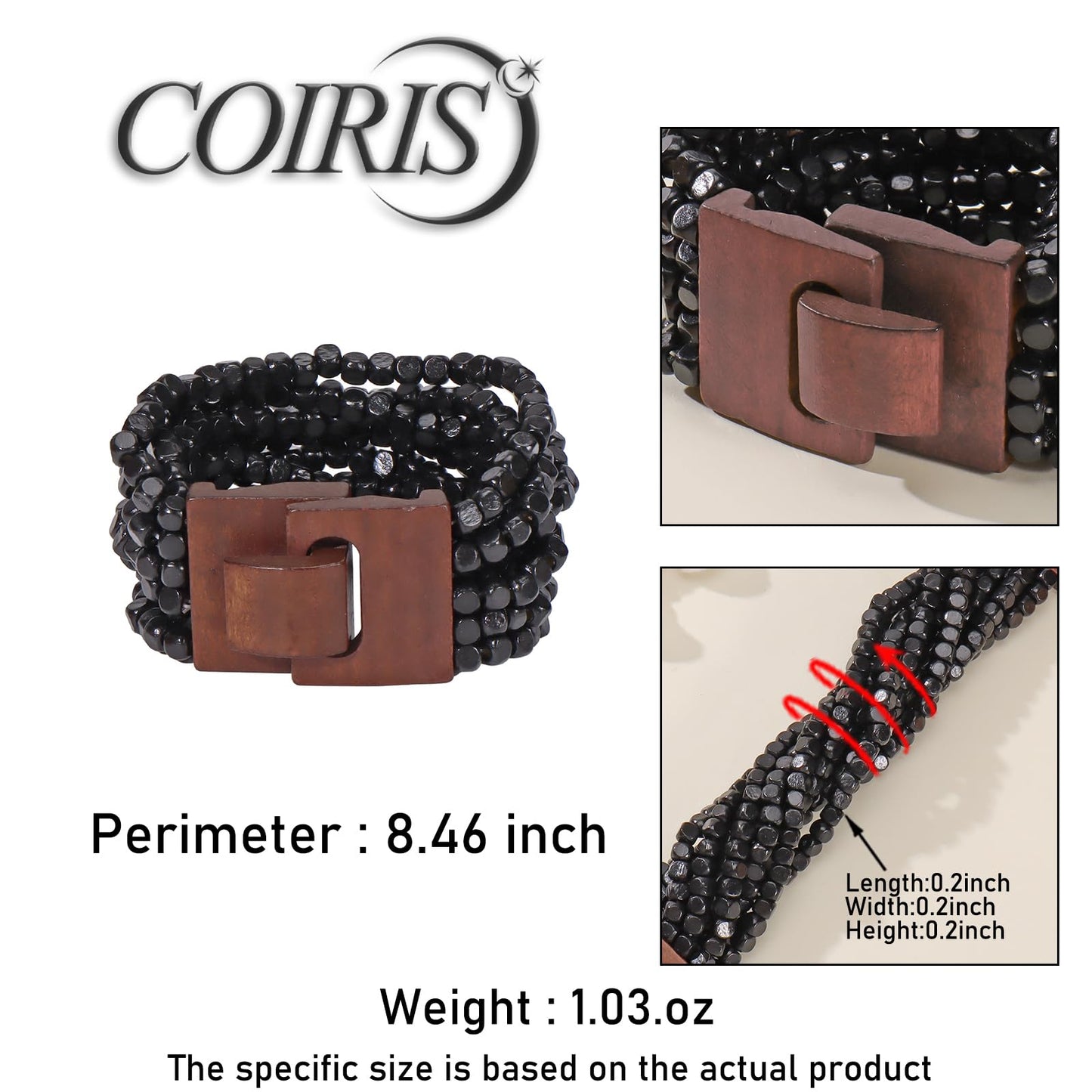 Coiris Boho Bangle Bracelets for Women Wooden Beaded Bracelets Chunky Bohemian Beach Bracelets Jewelry for Women(BR1235-Black)