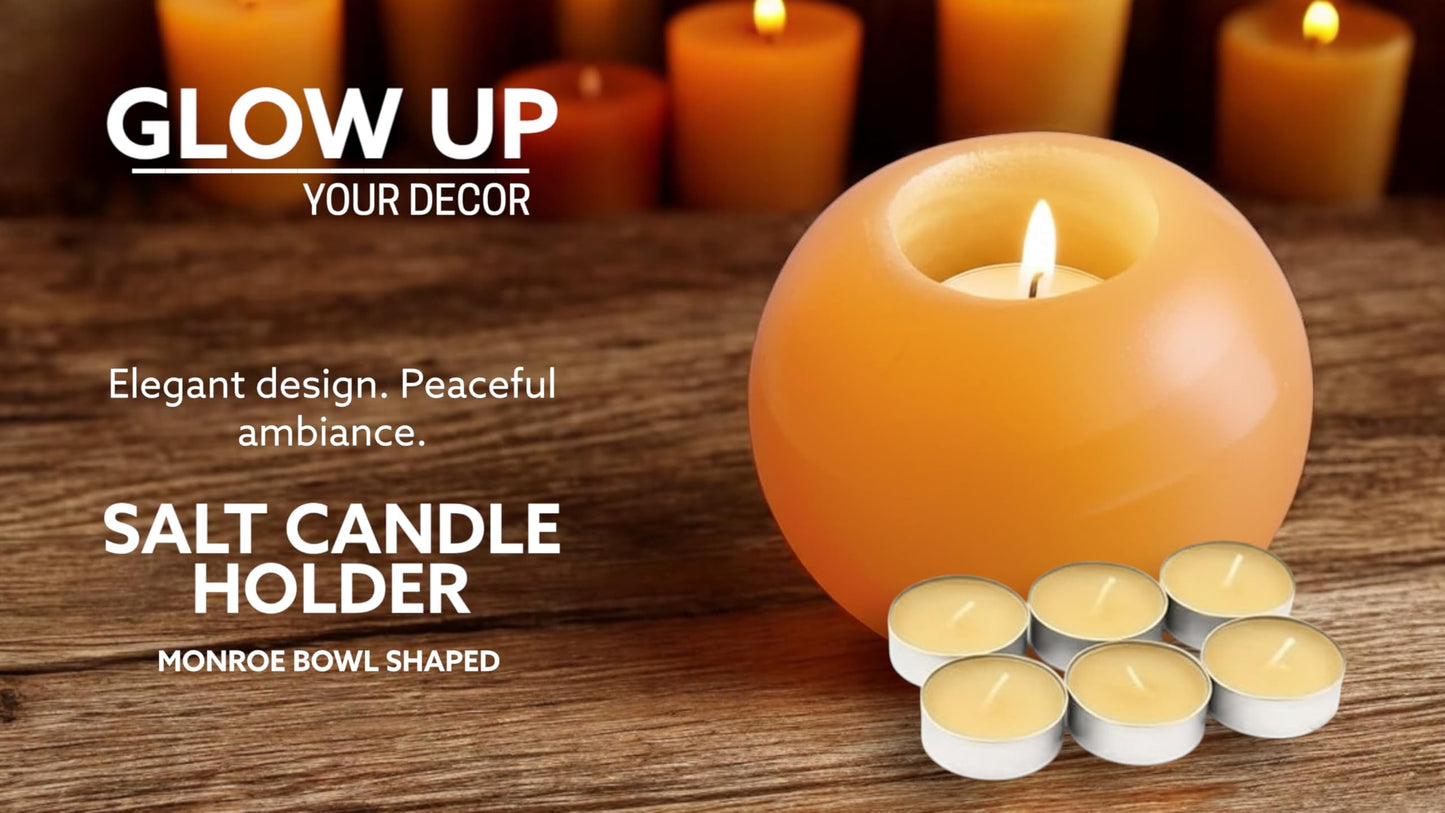 Himalayan Salt Candle Holder Monroe with 6 Tealight Candles - Natural Crystal Salt Stone Holder for Home Décor - in Gift Box.