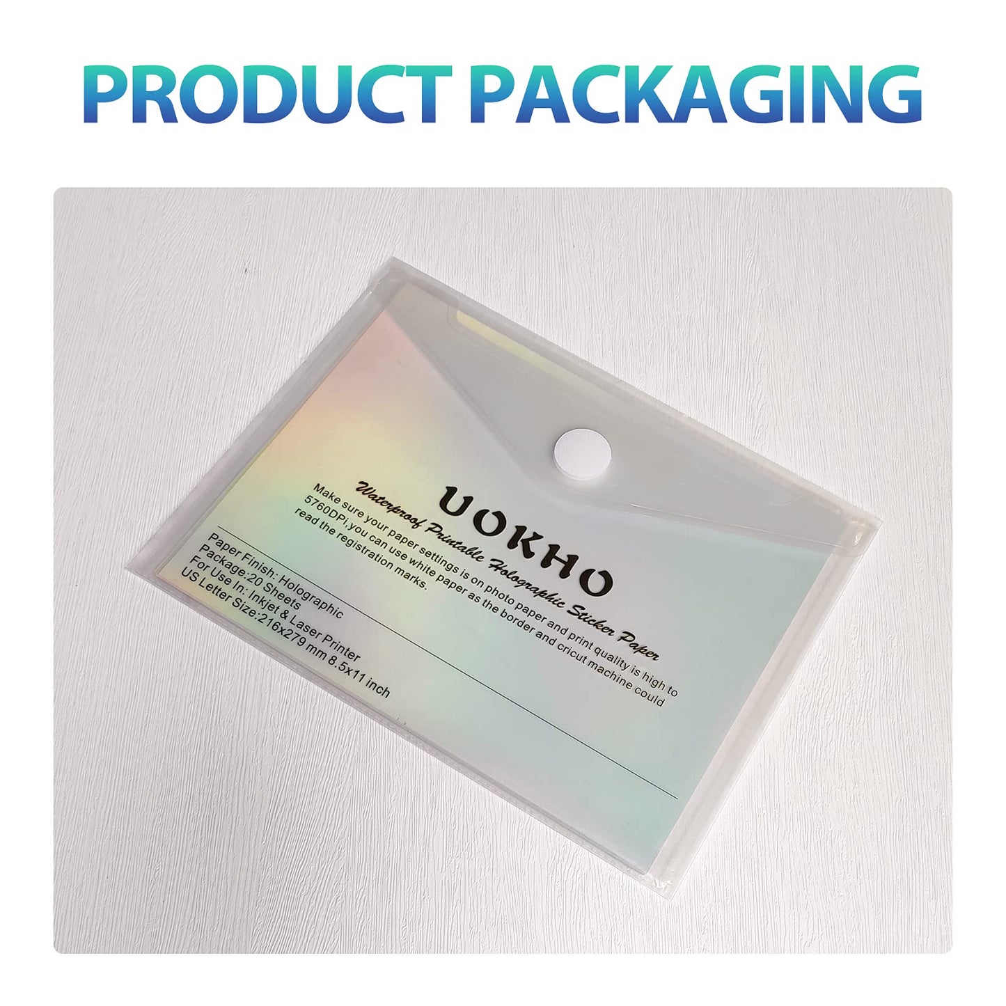 30 Sheets Holographic Sticker Paper for Inkjet & Laser Printer, Printable Vinyl Holographic Sticker Paper Waterproof Self-Adhesive, 8.5 X 11 Inches - Rainbow