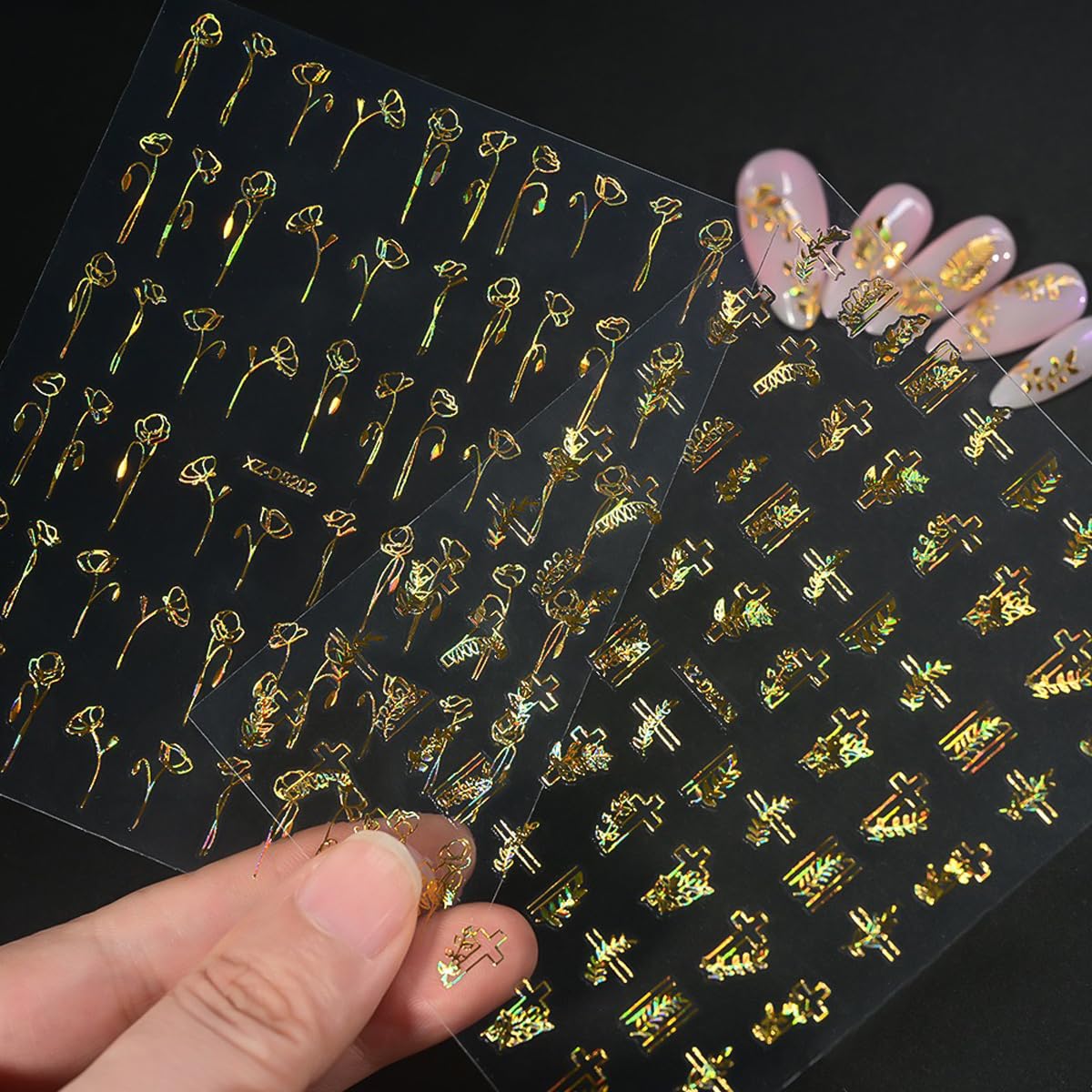 12 Sheets Gold Nail Art Stickers Leaf Nail Stickers Flower Nail Decals Self Adhesive Plant Nail Art Supplies for Women Girls DIY Manicure Nail Art Decorations