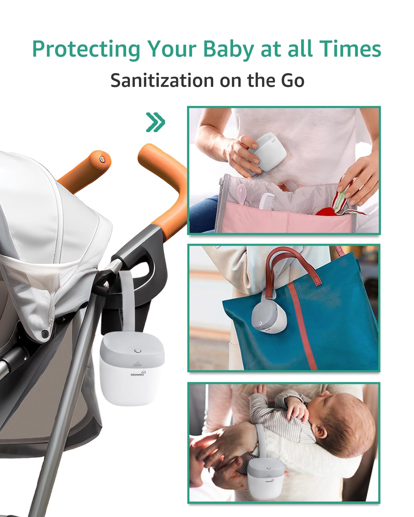 GROWNSY Pacifier Sanitizer Portable, UV Light Sanitizer on The Go for Baby, USB Charging Sanitizer Case, Mini Pacifier Sanitizer 99.99% Cleaned in 59 Seconds (White)