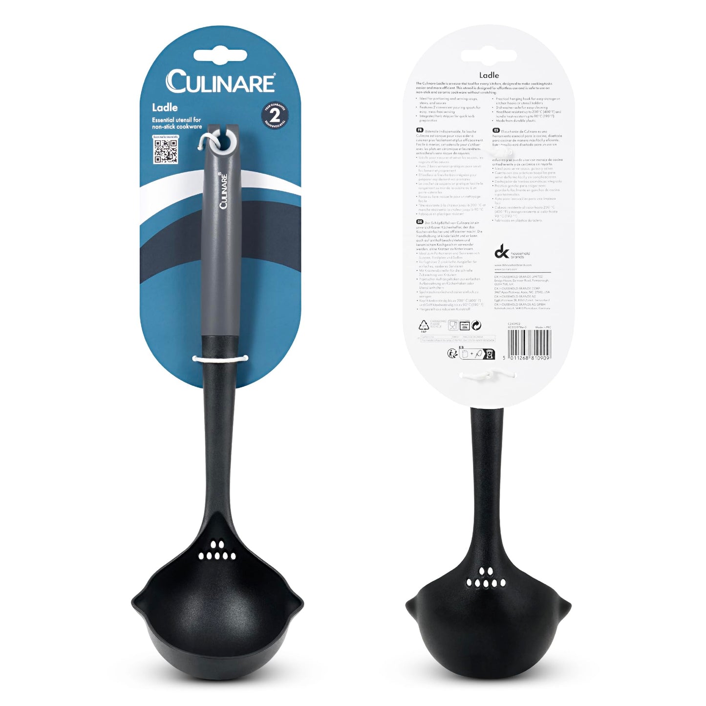 Culinare Soup Ladle with Dual Pouring Spouts & Herb Stripper – Heat-Resistant, Non-Stick Safe Serving Spoon for Soups, Stews & Sauces – Ergonomic Handle, Dishwasher Safe, Easy Storage