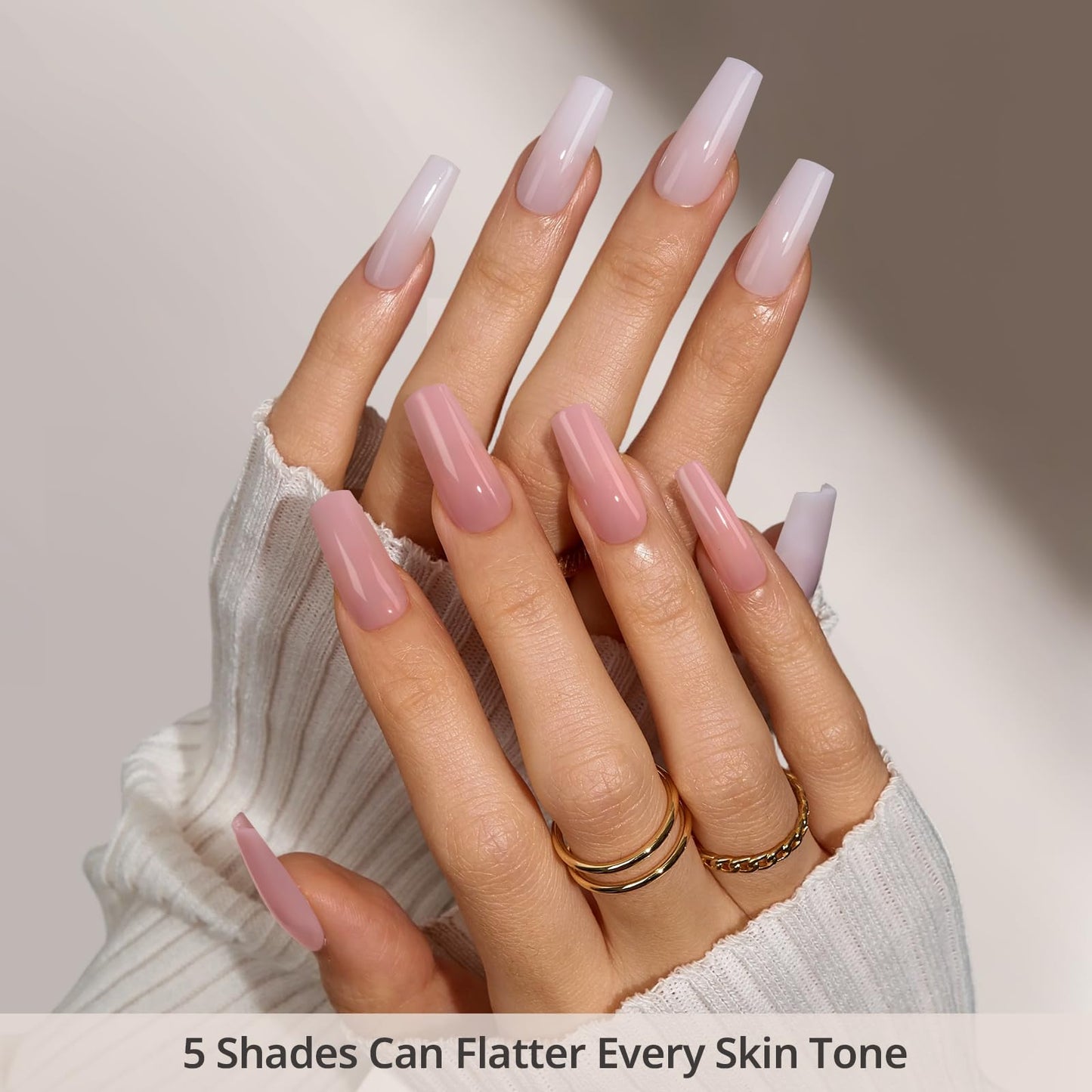 BTArtboxnails XCOATTIPS Bare 5-Shades Nude Press on Nails - 4-Week Wear Medium Coffin Press on Nails, Easy to Apply, Soak Off, Salon Quality Value at Home, 16 Sizes - 160 Fake Nails