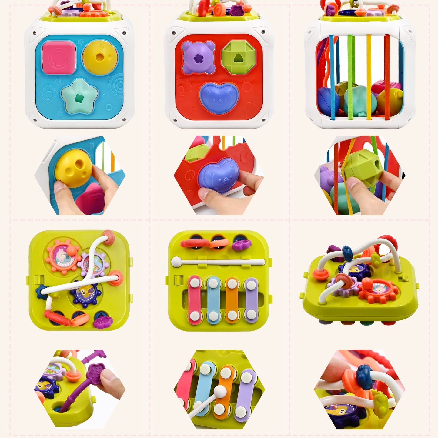 AiTuiTui Multifunction Baby Sensory Montessori Activity Cube Toys, Shape Sorter Early Learning Educational Interactive Toys for Infant Toddlers Boy Girl, Birthday Gifts Easter Basket Stuffers