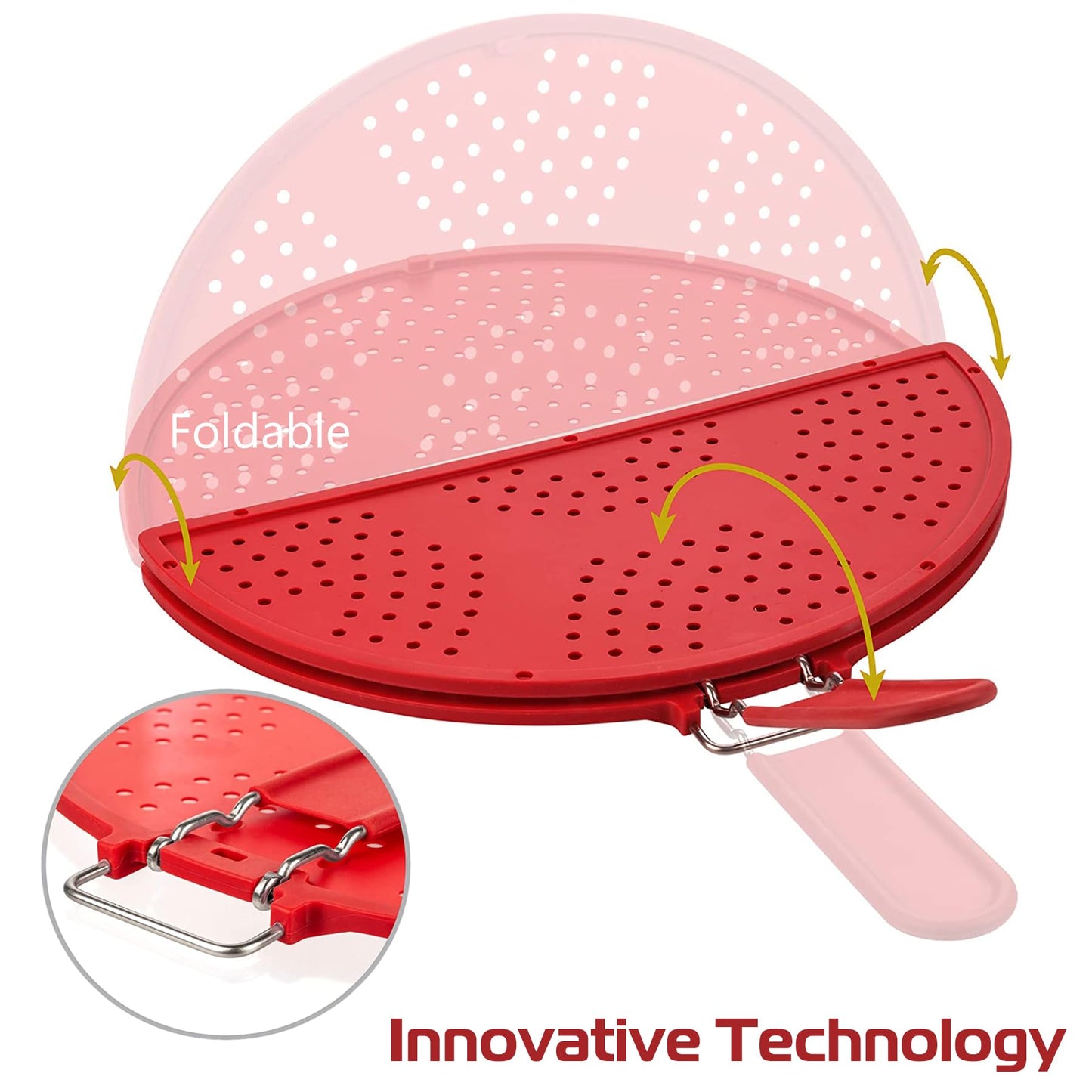 Foldable Splatter Screen for Frying Pan Grease Strainer Guard Silicone Splatter Shields with Folding Handle Multifunction Oil Splatter Screen Strainer