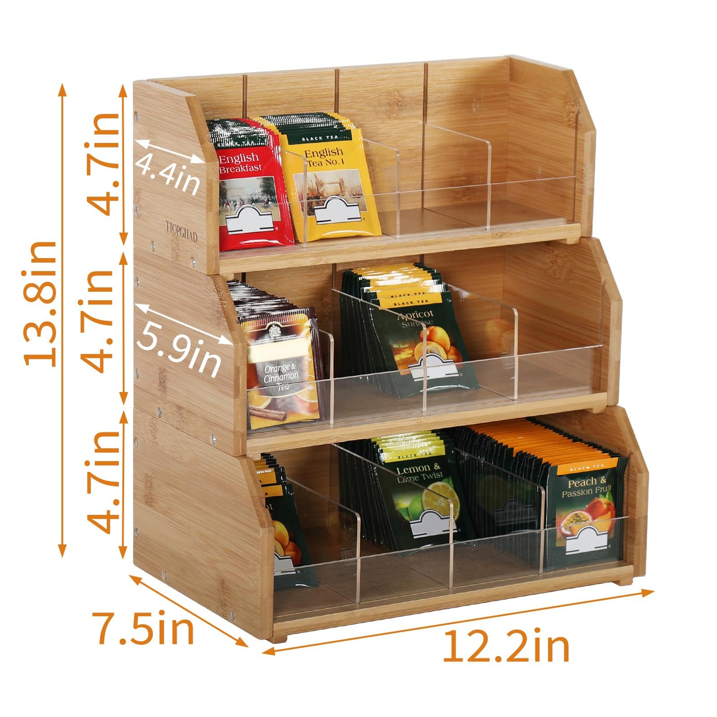 TIOPGHAD 3 Layer Stackable Bamboo Tea Bag Organizer Storage Holder for Tea Bags Wood Tea Box Containers Tea Rack Teabag Station Stand for Cabinet Countertop Office(Patented Design)