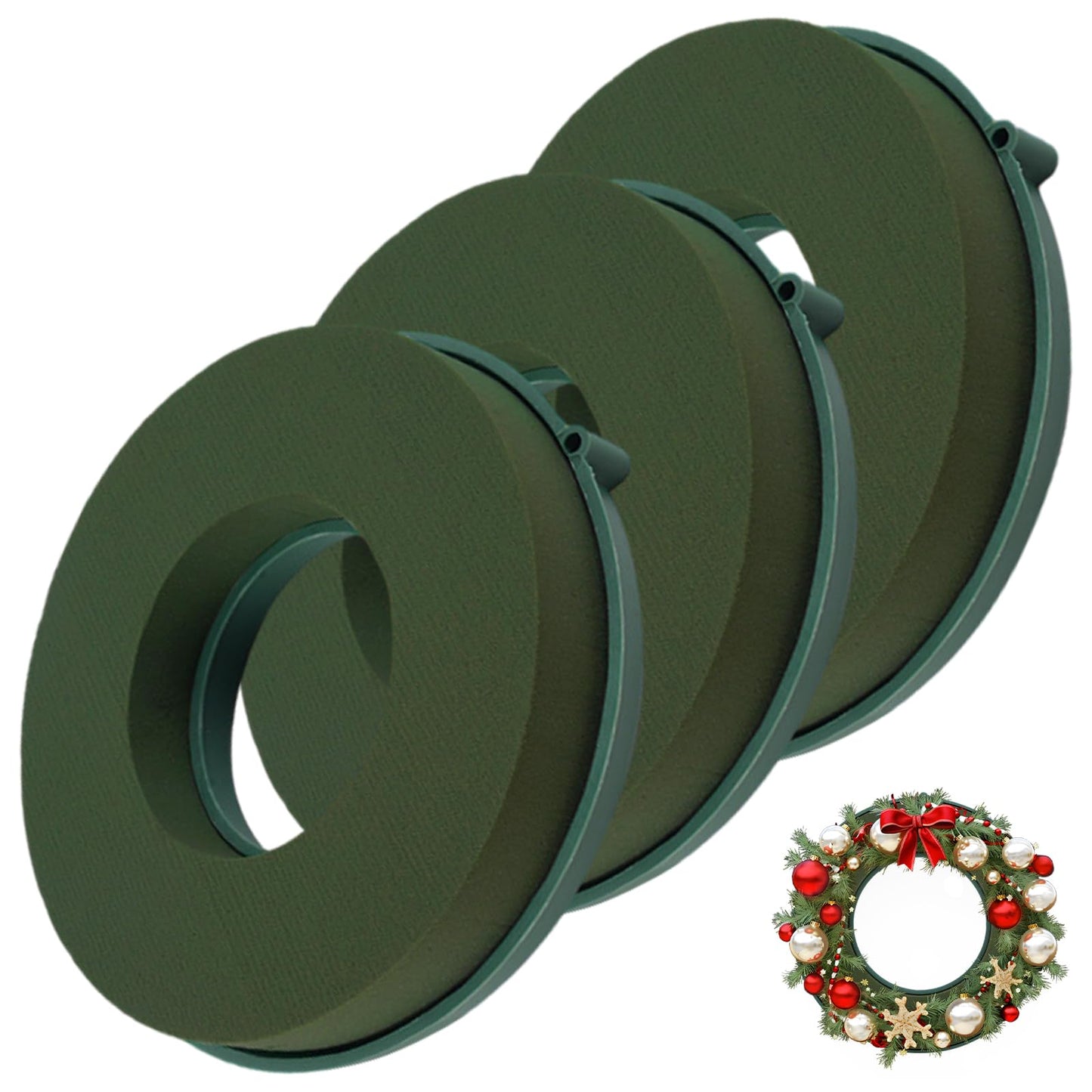 3Pcs Floral Foam Rings 10 Inch Round Floral Wet Foam Ring Foam Ring Flower Arrangement Kit for Florist Wedding Foam Decoration, Green