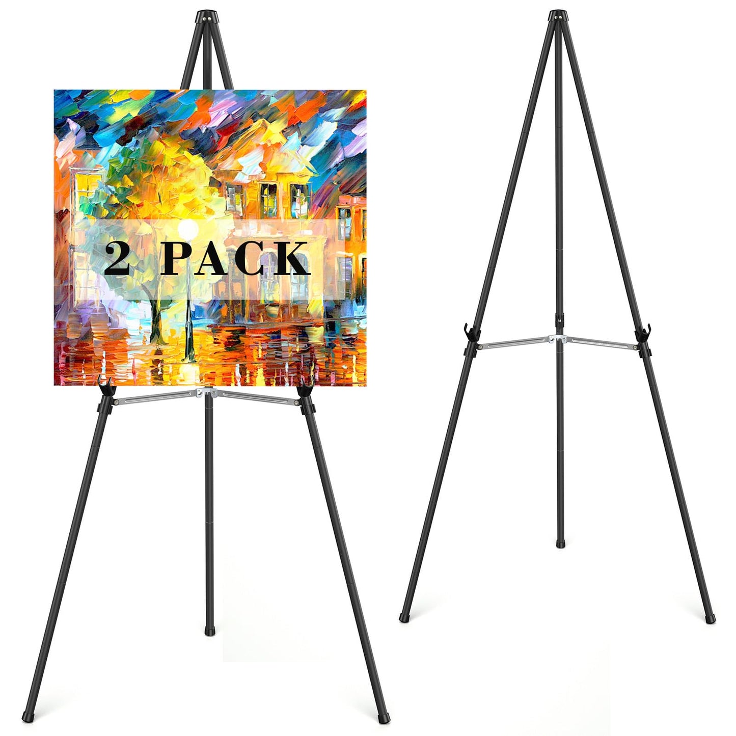 Rdiorry Easel Stand for Sign,63" Portable Metal Easel Stand for Wedding Sign,Adjustable Folding Art Easel for Display with Portable Bag(Black,2 Pack)