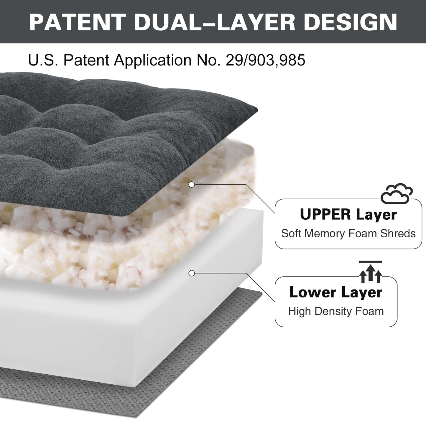 TANYOO Recliner Seat Cushion for Elderly - Patented Dual Design for Sagging Recliner Replacement & Easy Get Up, Booster Cushion Relieves Back Pain from Sofa, Couch, Chair 20x20x4 Inches Dark Grey